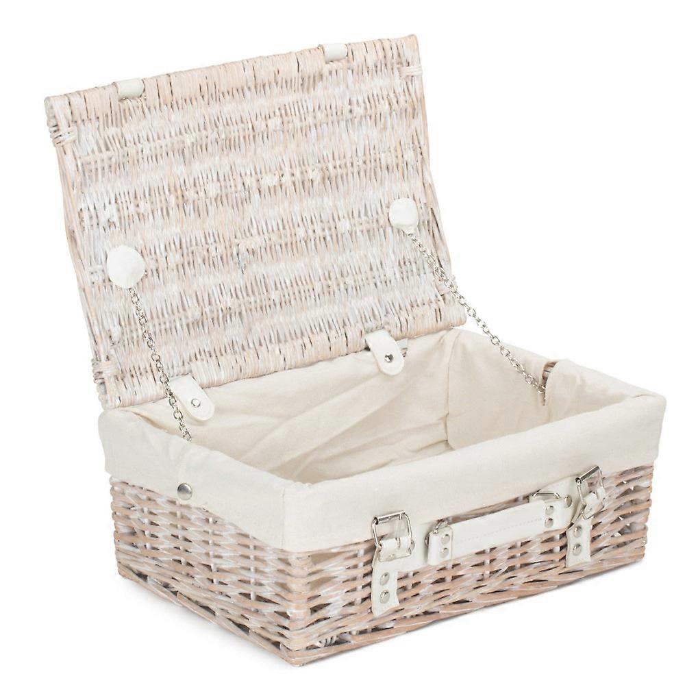 36Cm White Wash Willow Wicker Picnic Basket