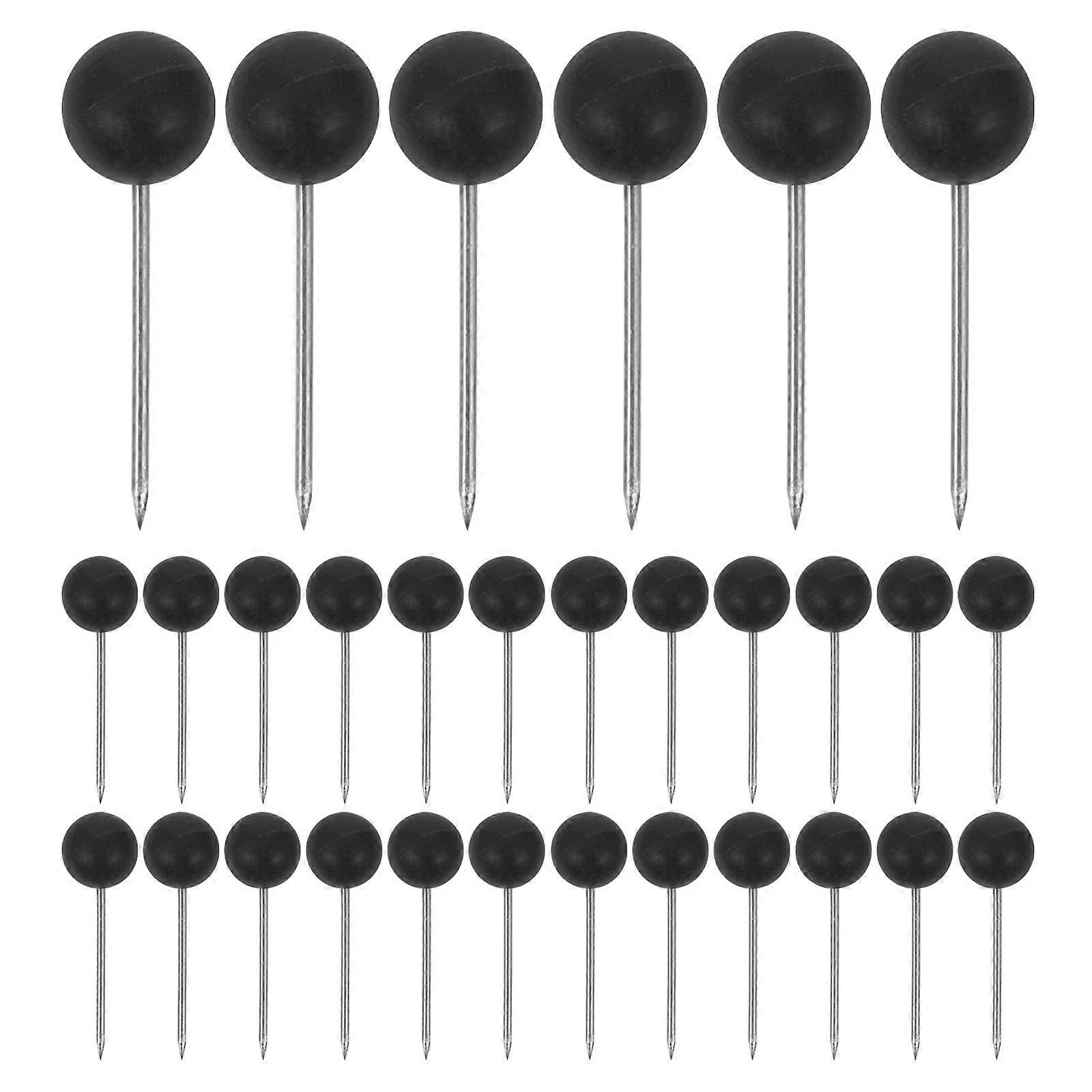 100Pcs Push Round Ball Head Map Tacks with Stainless Point for Office Home Crafts DIY Marking (Black)