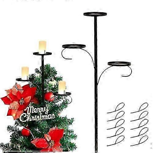 Black Triple Candelabra Tree Topper - 2024 Christmas Candle Holder & 3-Tier Shelf Decoration for Christmas Tree