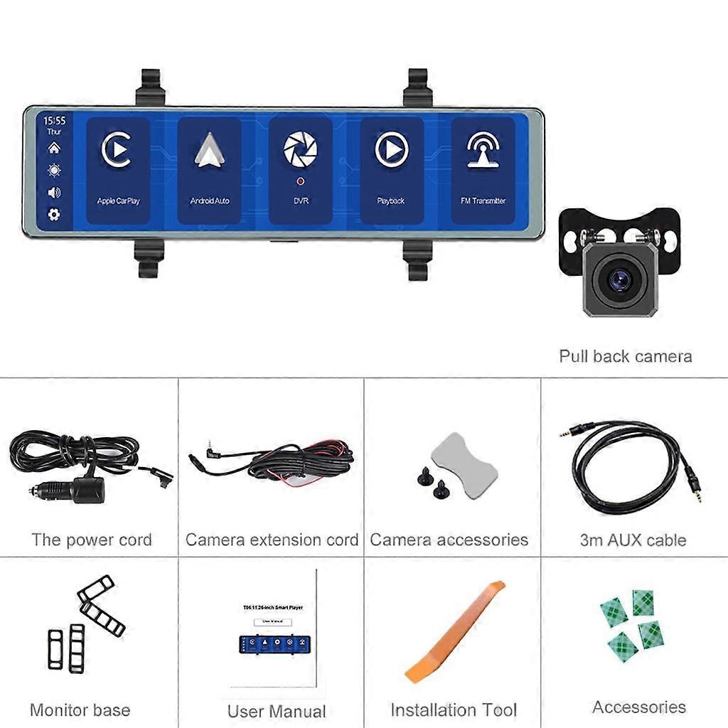 Mirror Monitor Caméra arrière Caméra de recul Sans Fil Carplay Multimédia Enregistreur 11.26 »