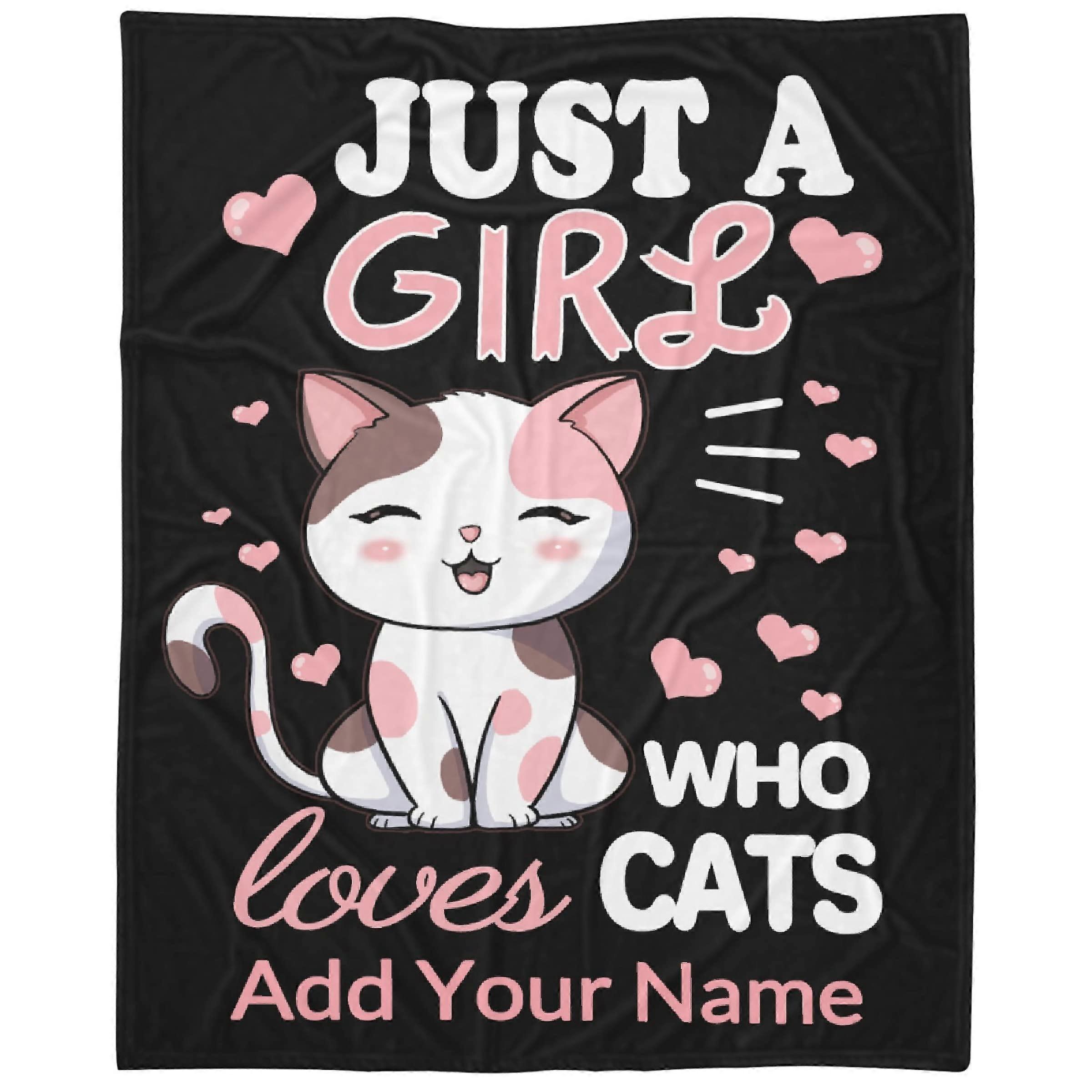 Cat Custom Name Blanket For Girls And Women, Lightweight Flannel Throw, Super Soft Sofa Blanket, 4 Sizes