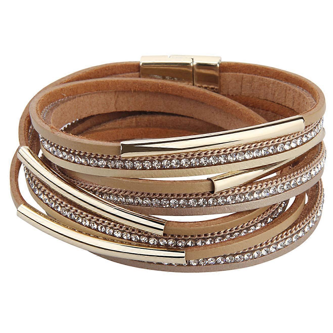 Leopard Print Leather Wrap Bracelet Multi-Layered Wire Design Cuff Bracelet for Women in Beige for Mother and Daughter Style