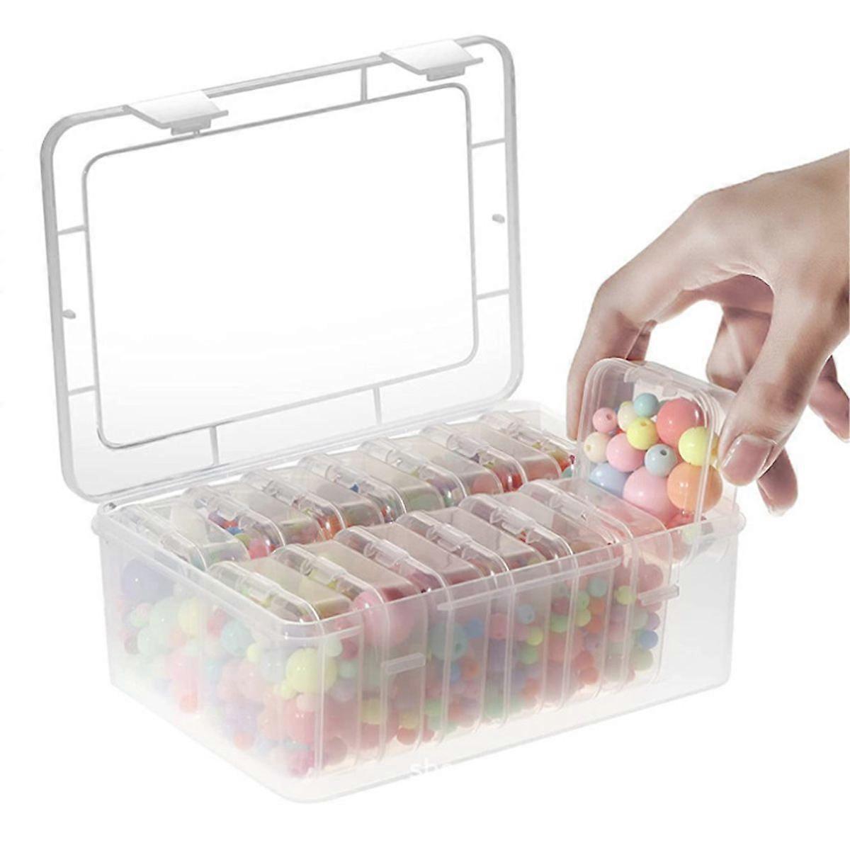 GDRHVFD | 14 small storage boxes with lids, clear plastic boxes and 1 large rectangular plastic storage box for beads, jewelry, small items, sorting