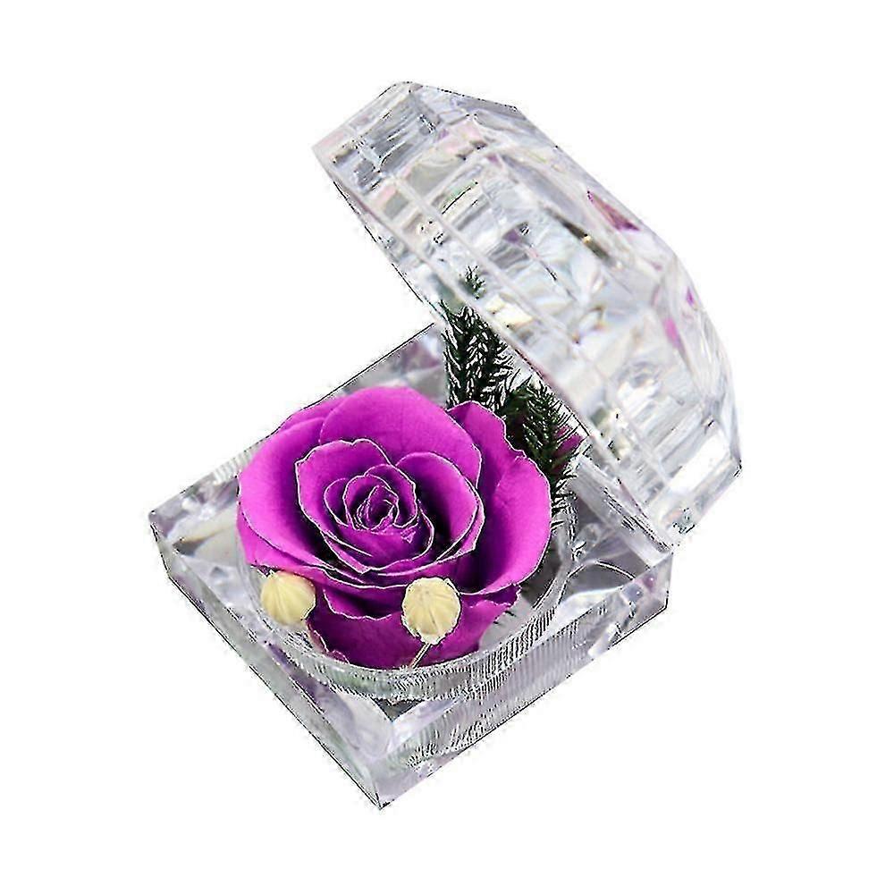 Real Preserved Rose Forever In Mini Clear Ring Box, Gifts For Anniversary,valentines,xmas, Birthday