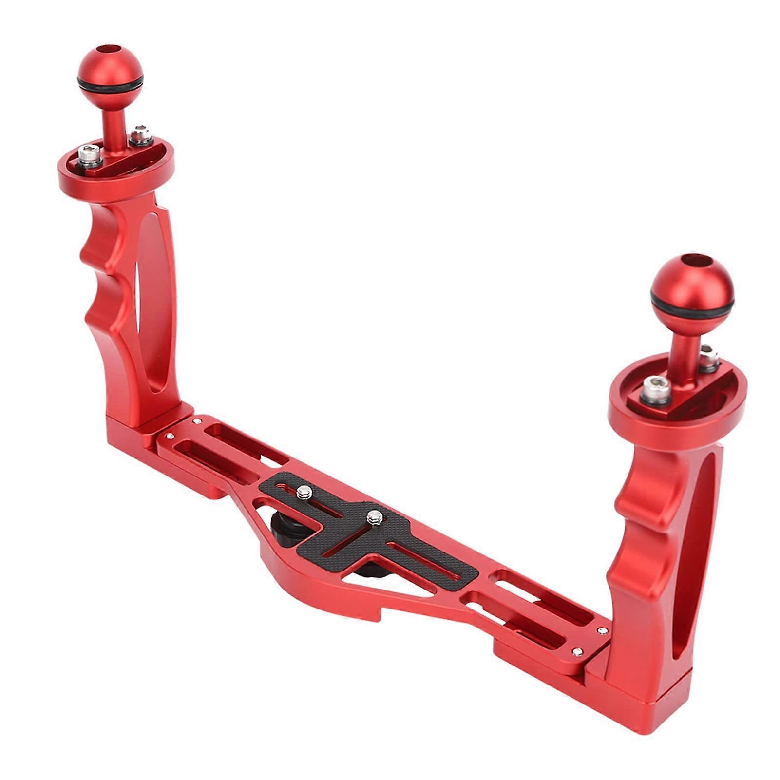 Metal Dual Handheld Grip Diving Flashlight Bracket, Stable Underwater Camera Holder (red)