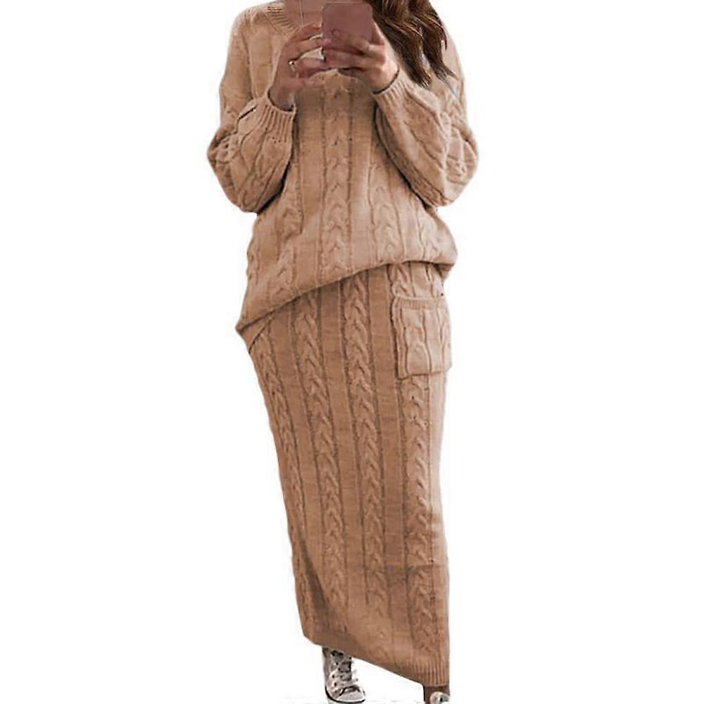 Modischer gedrehter Blumennadelpullover Damen Anzugrock---dunkles Khaki - XL