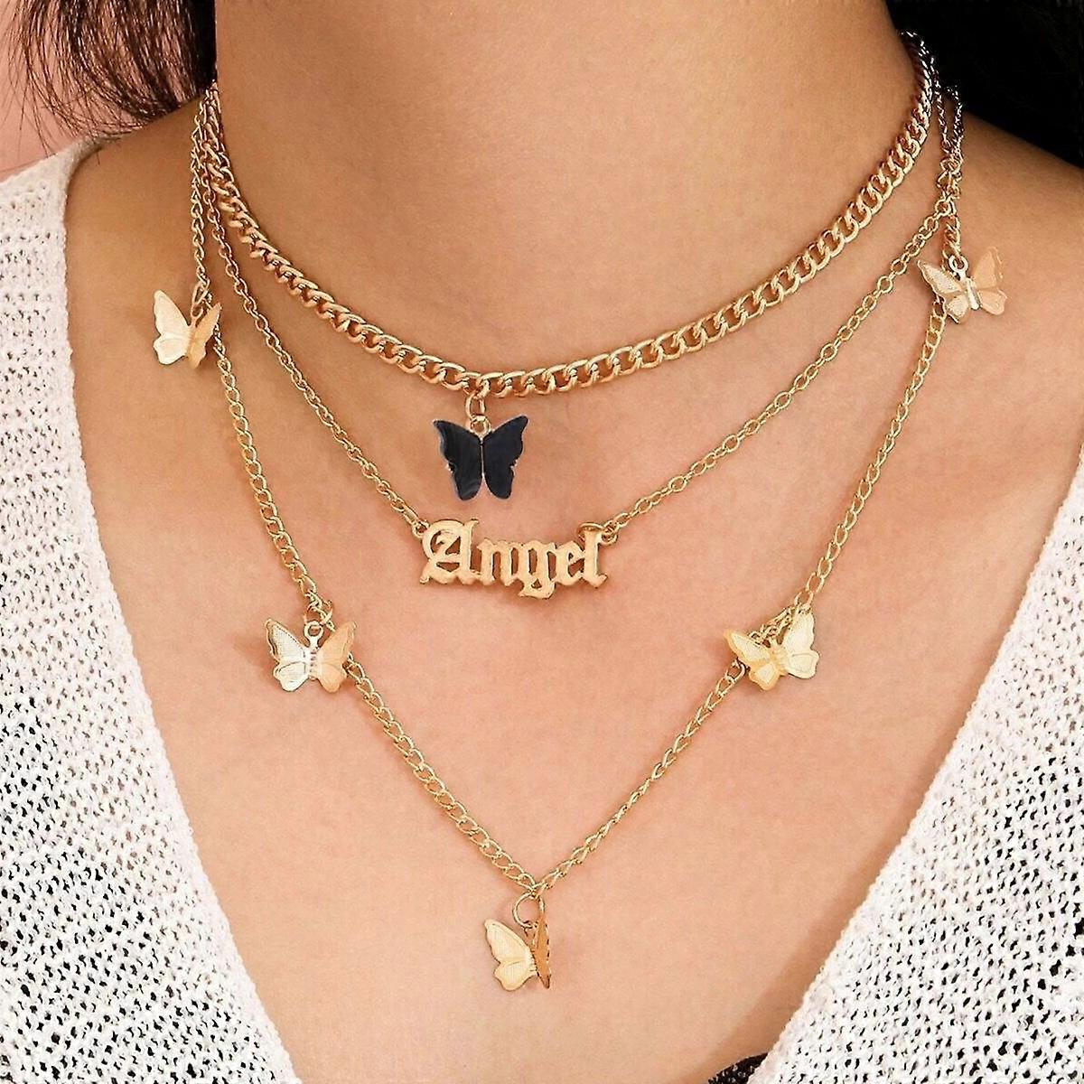 Simple and Sweet Three-layer Acrylic Butterfly Necklace, Multi-layer Angel, Pendant Necklace.