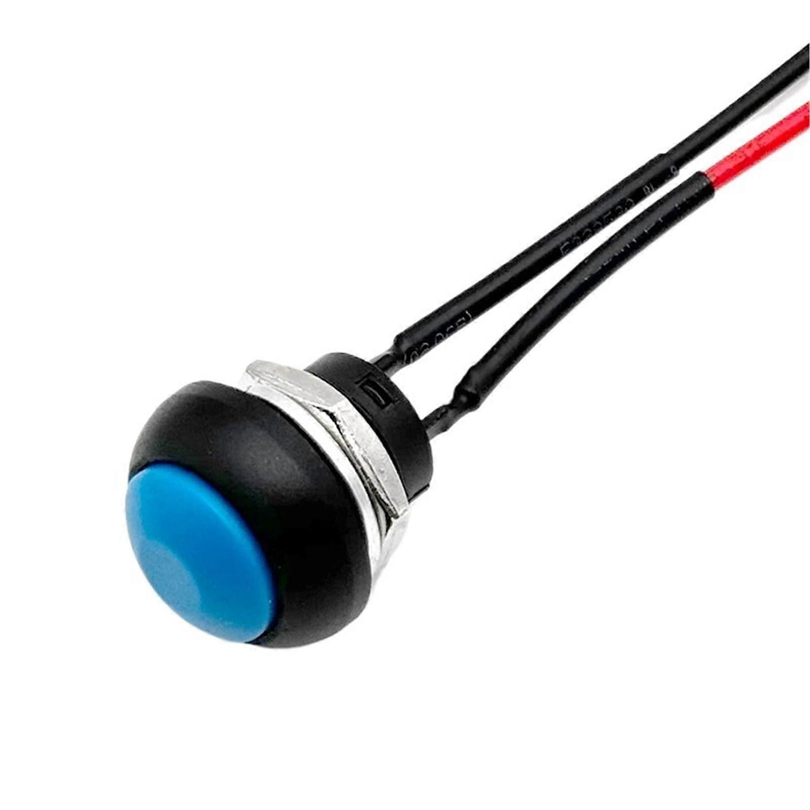 PBS33B Momentary 12mm Push Button Switch, 2-Pin, 1A DC12V, Round Self-Reset, Blue Reset, With Wire, 5/20/100-Pack