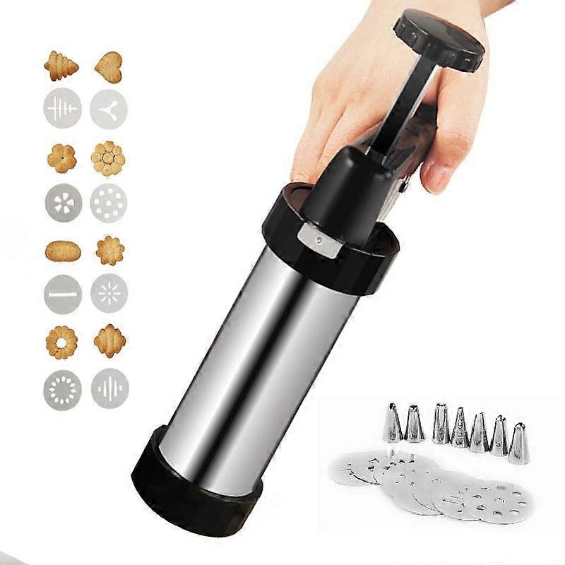 Multi-Function Stainless Steel Piping Gun Set Cookie Biscuits Hand Pressing Biscuit Machine Household DIY Baking Tools 16 in 1(Silver)