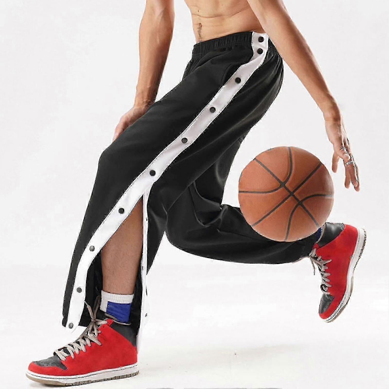 Men Mid-rise Buttons Pants Splicing Basketball Training Sweatpants