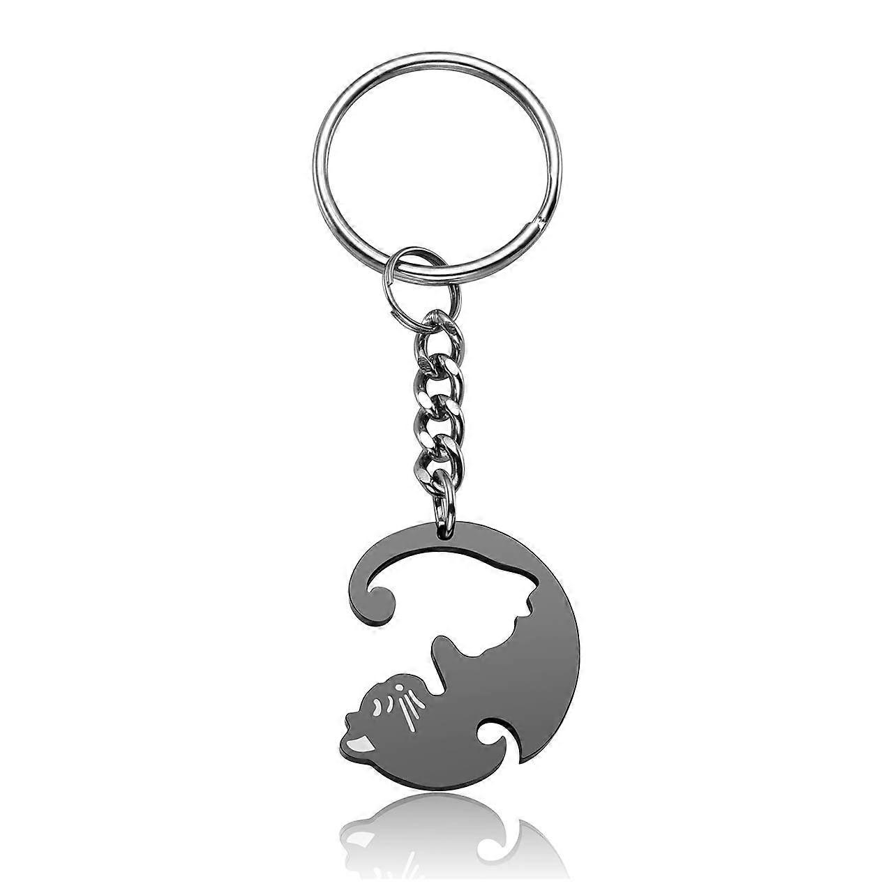 2Pcs Black and White Matching Puzzle Cat Couples Keychain