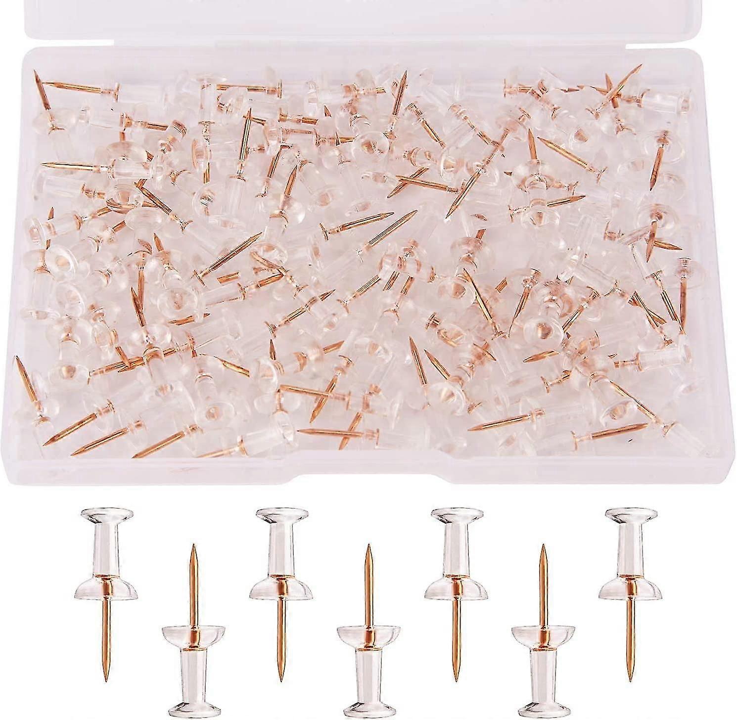 100ユニットクリアプラスチックヘッドプッシュピン、ローズゴールド鋲、ウォールプッシュピン、コルクボードプッシュピン、I字型ニードル