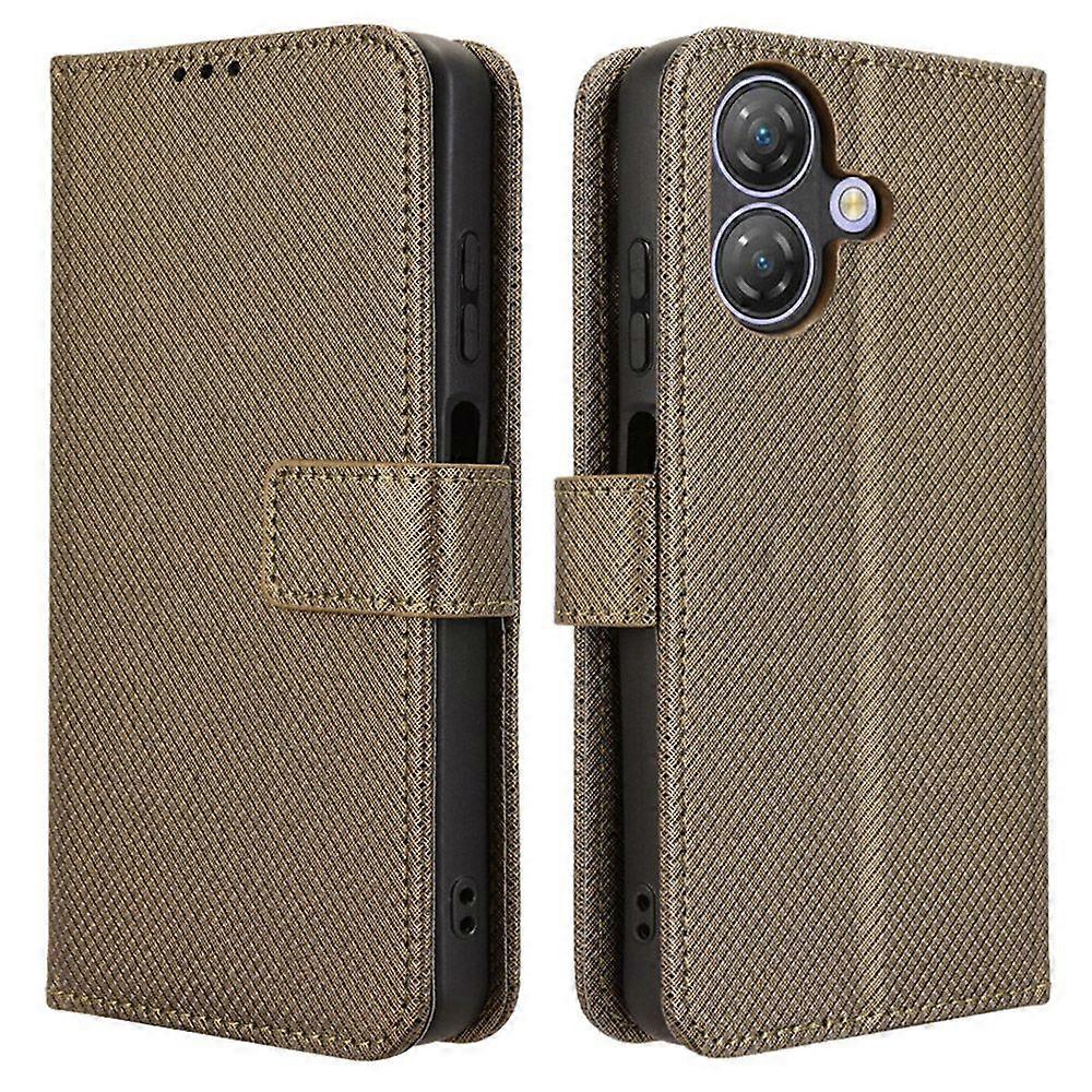 For Ulefone Note 21 Case PU Leather Diamond Texture Wallet Phone Cover - Brown