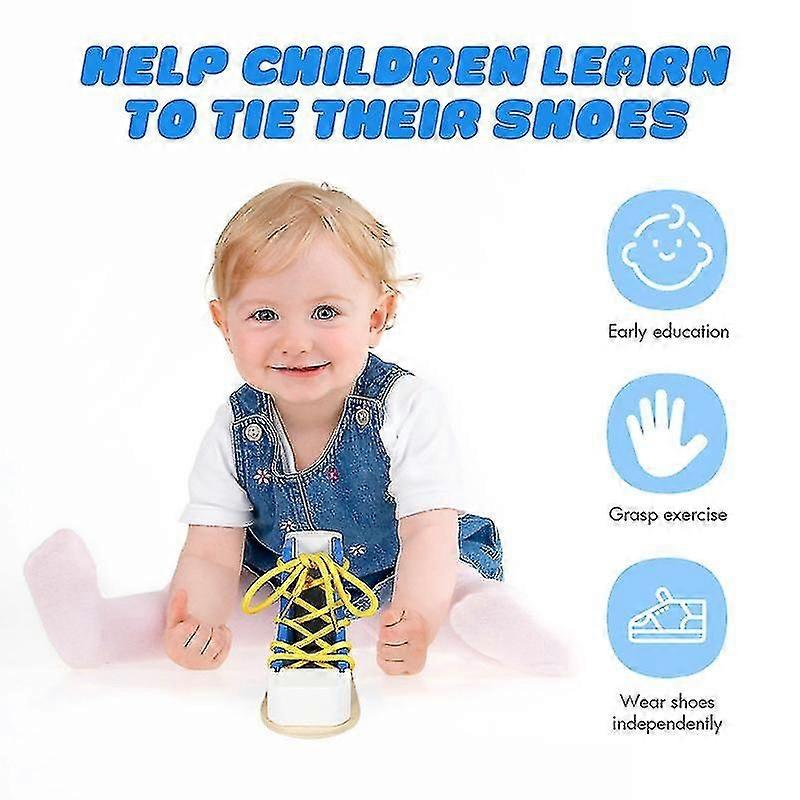 Learn To Tie Shoes Wooden Lacing Shoe Toy Shoelaces Tying Toy Teaching Kit For Kids 2pcs