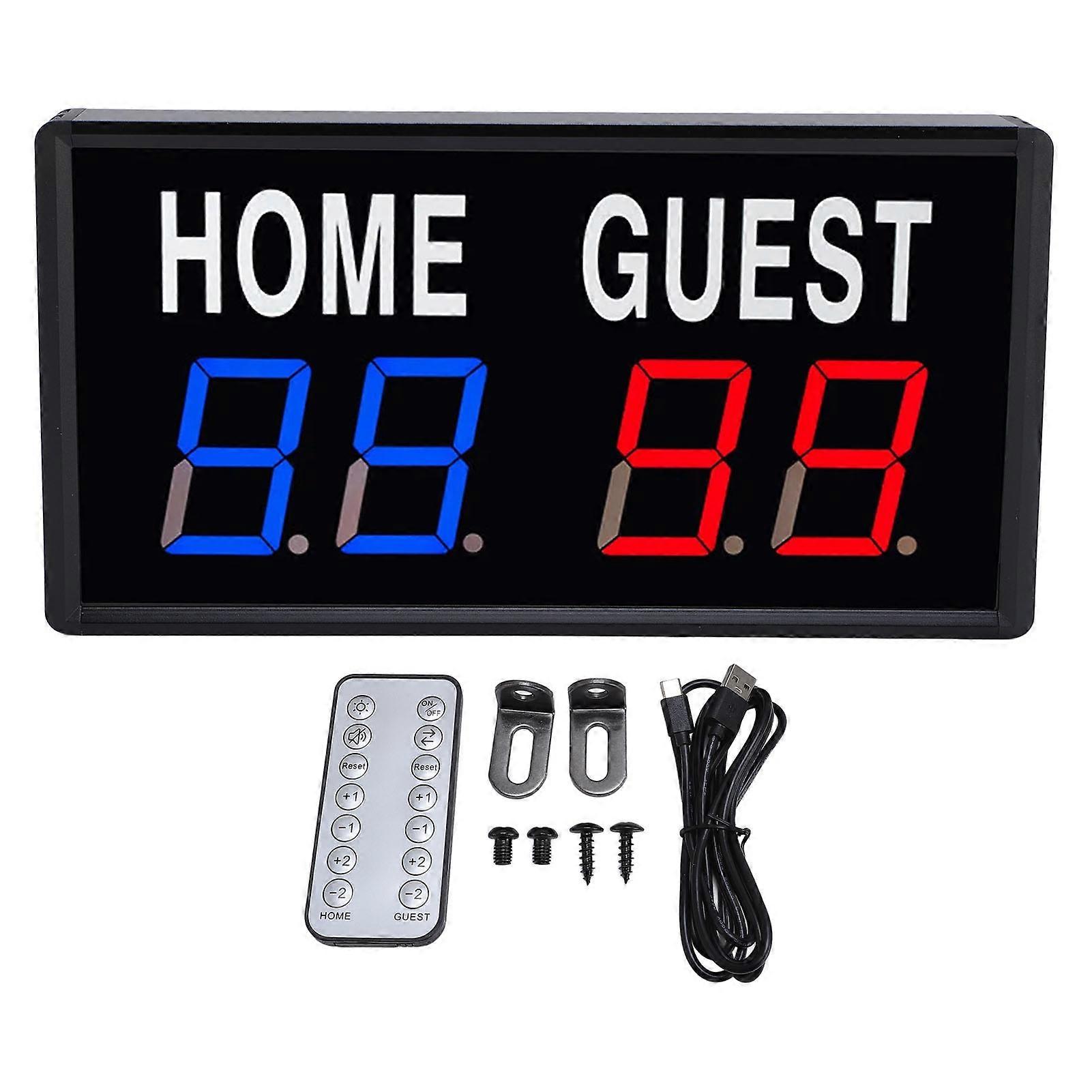 Tableau d’affichage électronique LED avec gardien de score à distance pour les jeux Basket-ball Tennis de table Badminton Intérieur Extérieur Type C Alimenté 5V 2A Maison Invité
