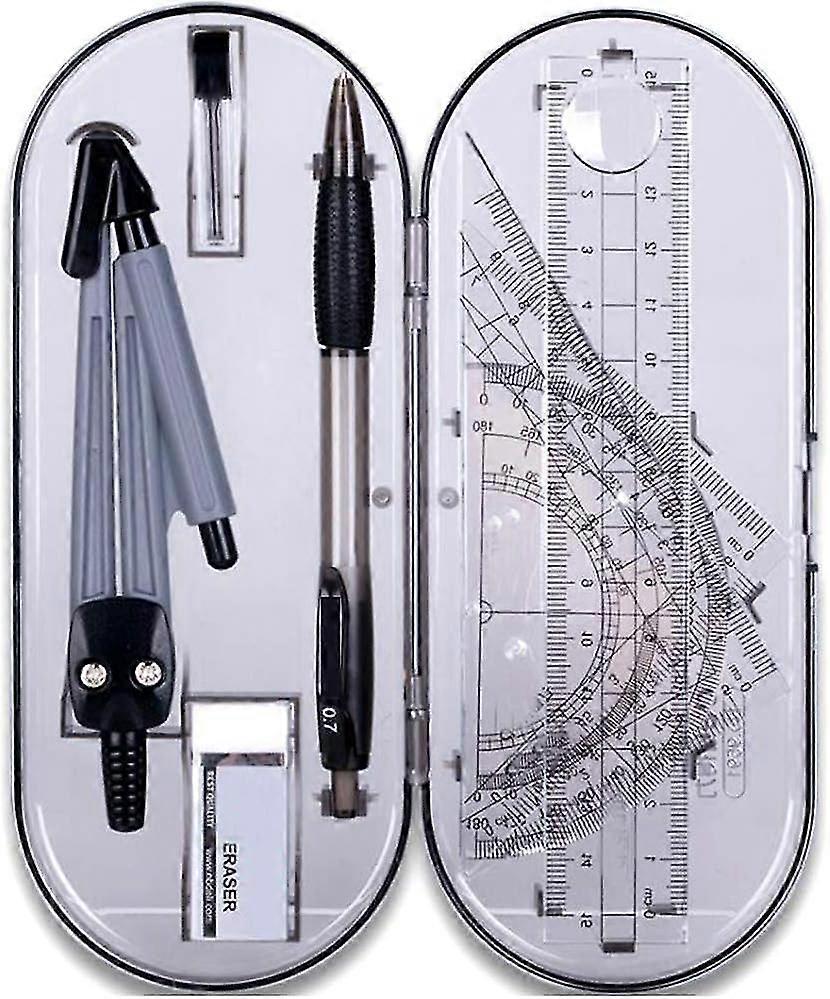 Math Geometry Kit 8-Piece Set with Compass, Ruler, Protractor, Pencils & Eraser in Storage Case