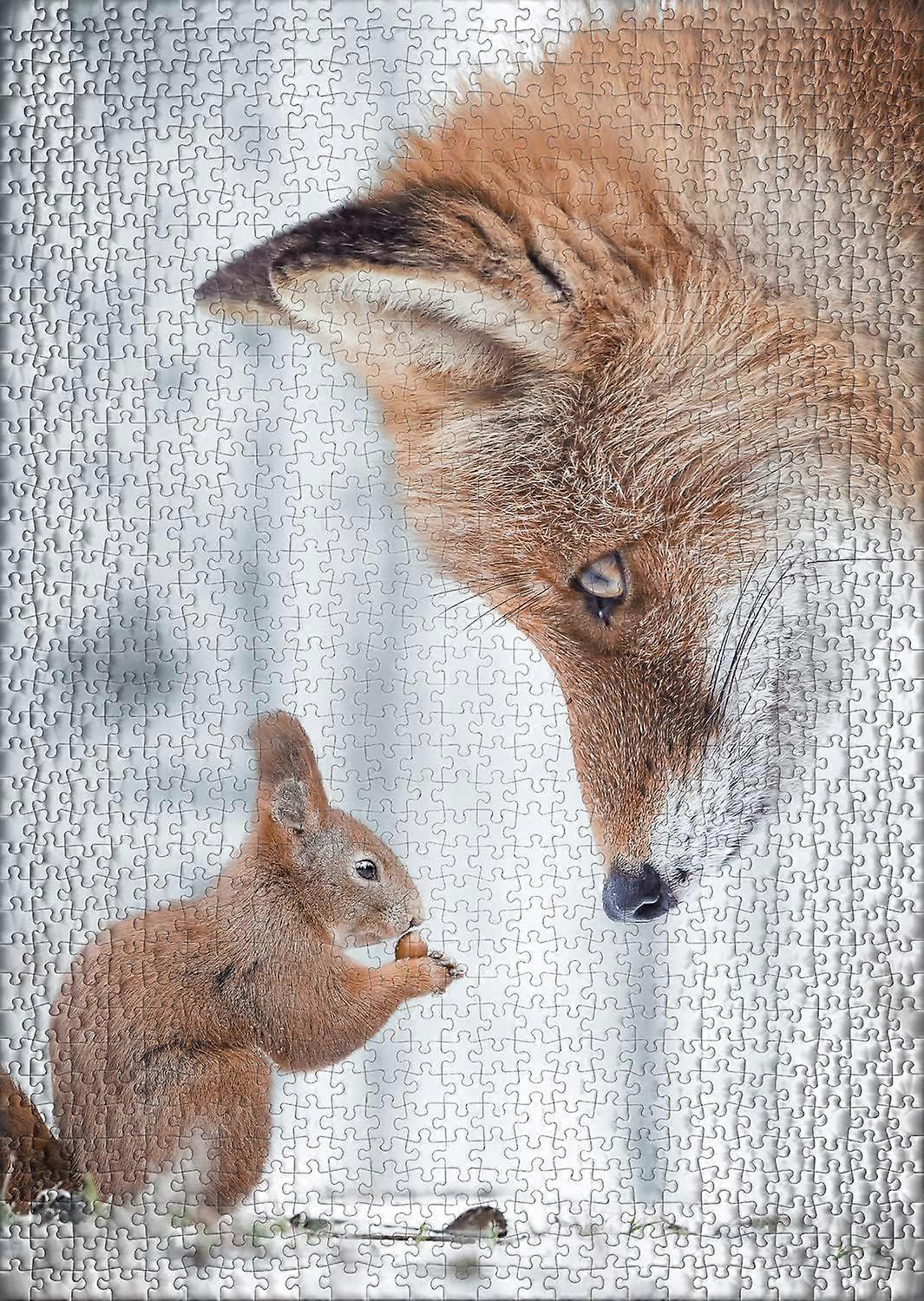 Puzzle "Fox and Squirrel" - Smart 1000 Piece Animal Puzzle - Squirrel and Fox in Winter Forest