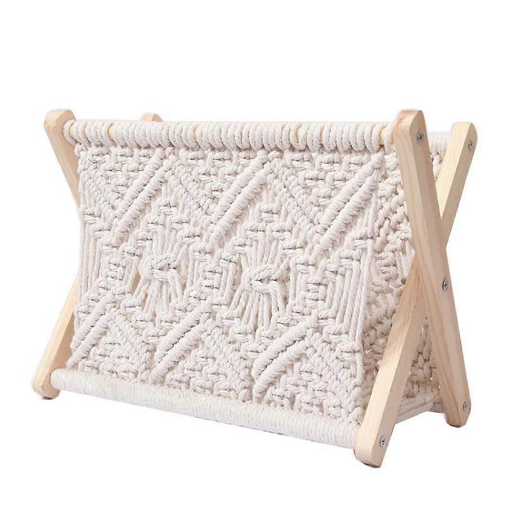Macrame Magazine Rack Rustic Style Magazine Holder Standing Basket for Book spaper for Home Decor White 32 x 27 x 20 cm
