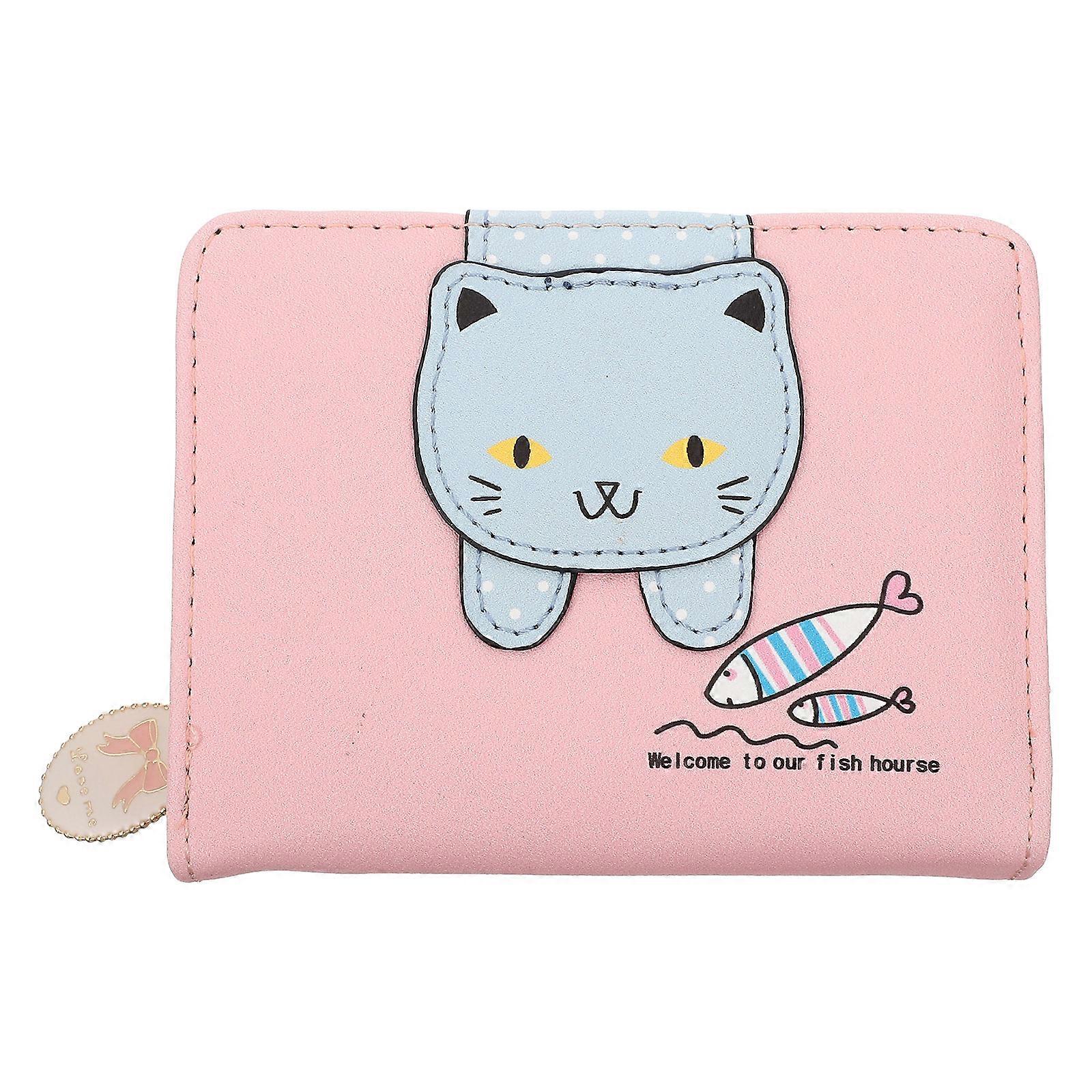 Cute Cat Print PU Change Purse Compact Coin Pouch for Women Lightweight Durable Easy Clean Wallet Accessory for Students