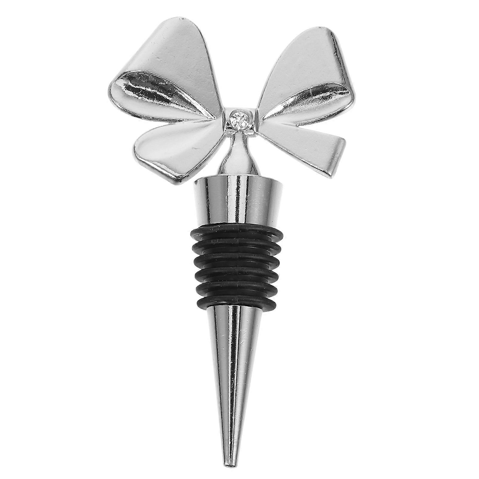 漏れ防止再利用可能なストッパーシックな蝶結び目デザイン食品グレードのシリコンおよび亜鉛合金シール、結婚式、シャワー、バー、エレガントなテーブル装飾シルバー用