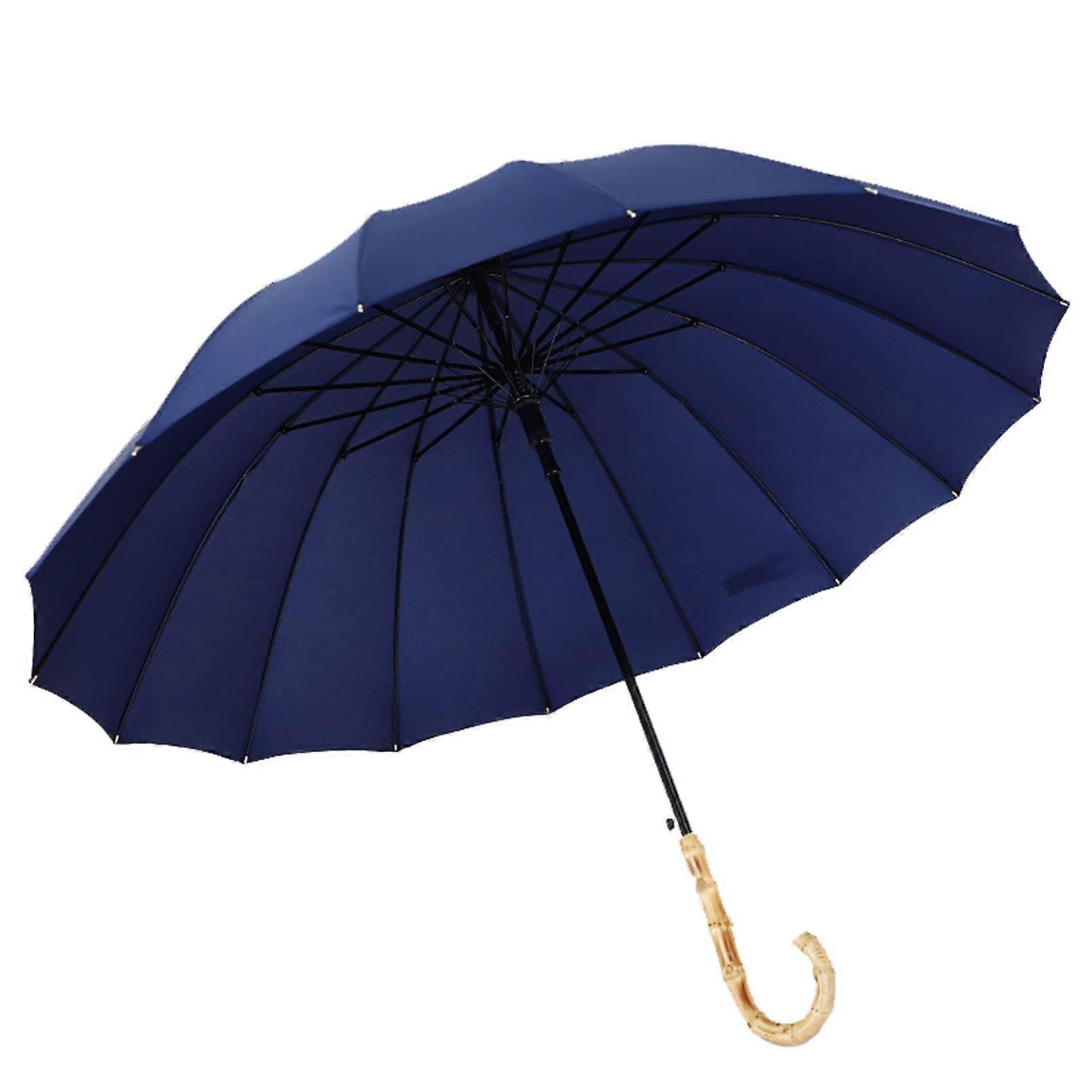 Automatic Golf Umbrella, 16 Bone Long Handle Umbrella, Windproof Simple Double Umbrella, for Outdoor Activities such as Golf, Camping, Blue