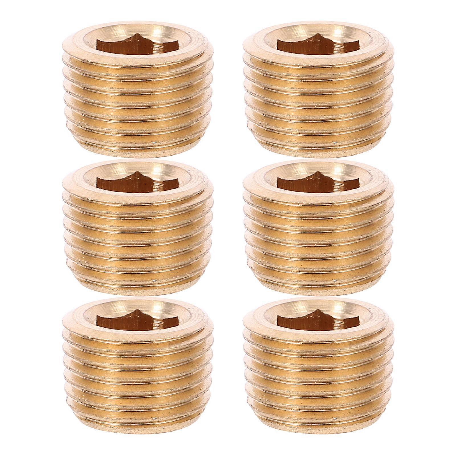 6pcs Brass Plug Fittings with Internal Thread for Pneumatic Pipelines, Secure External Thread for Water and Essential Brass Components for Reliable