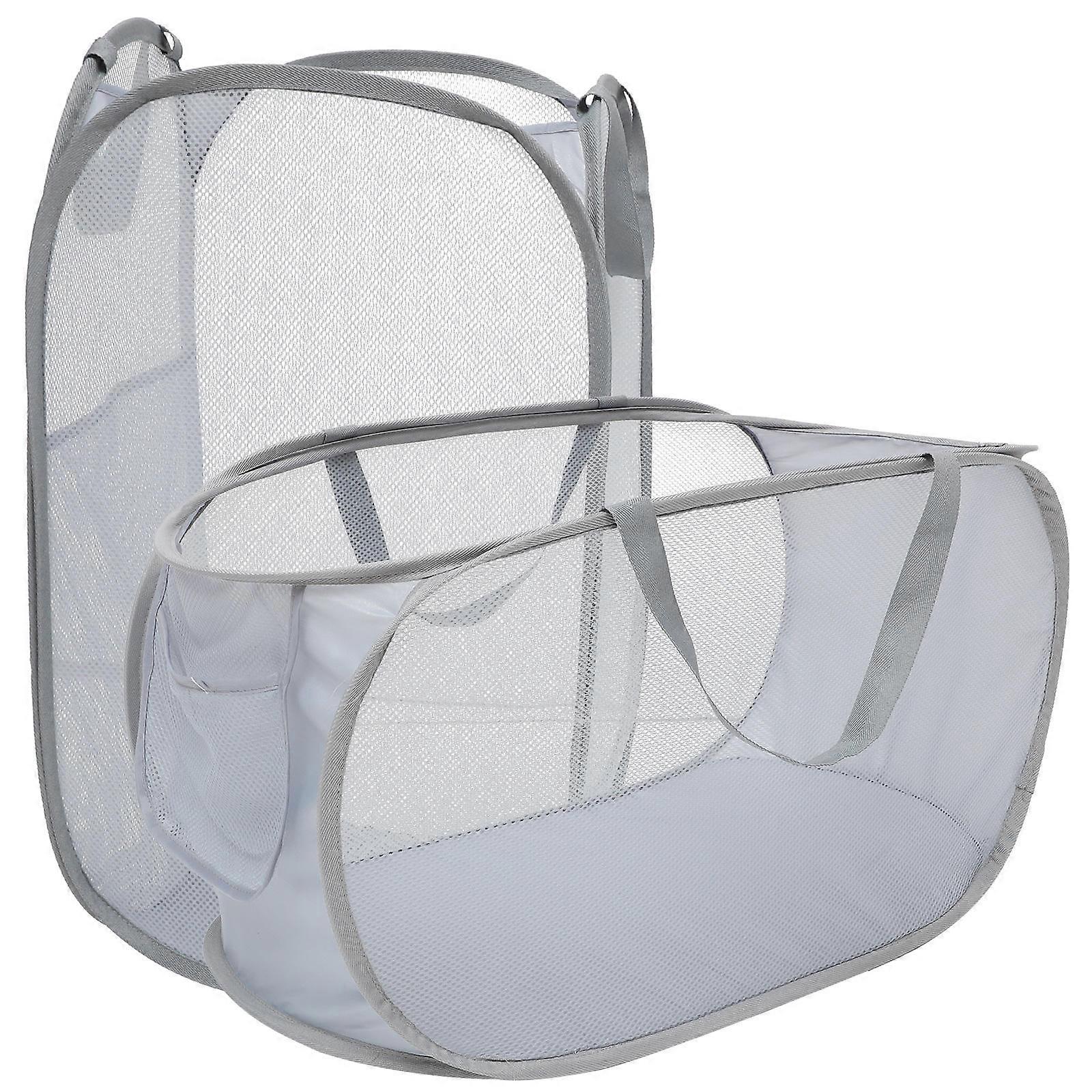 Collapsible Mesh Laundry Hamper with Handle 2pcs Grey Storage Baskets for Home, Apartment & Room Clothes Organization