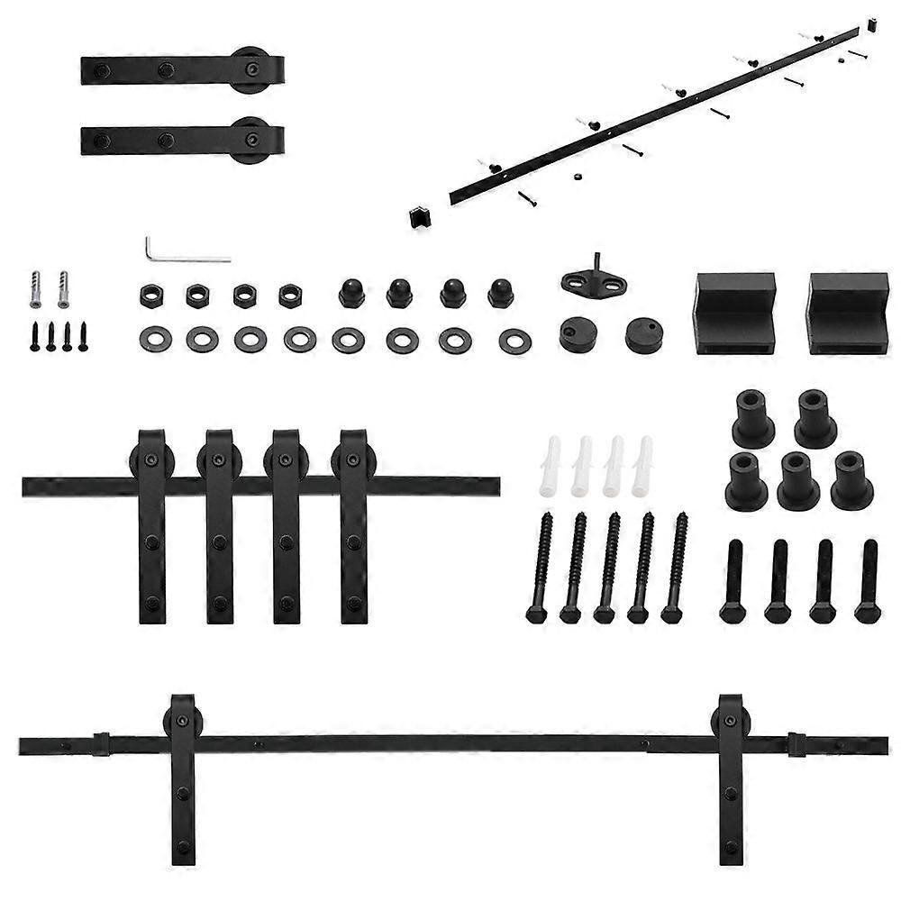 6.6 FT 200cm Black Barn Door Hardware Kit with Handle