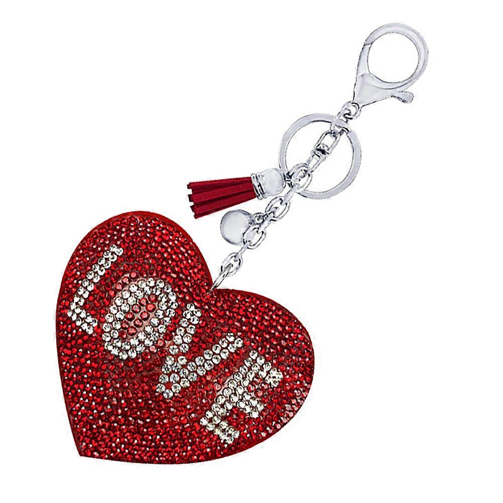 Special Shaped Key Chain Rhinestone Inlaid Lint Love Shape Key Pendant Bag Ornament Keyring Red 15.5x7cm Decoration 1Pack