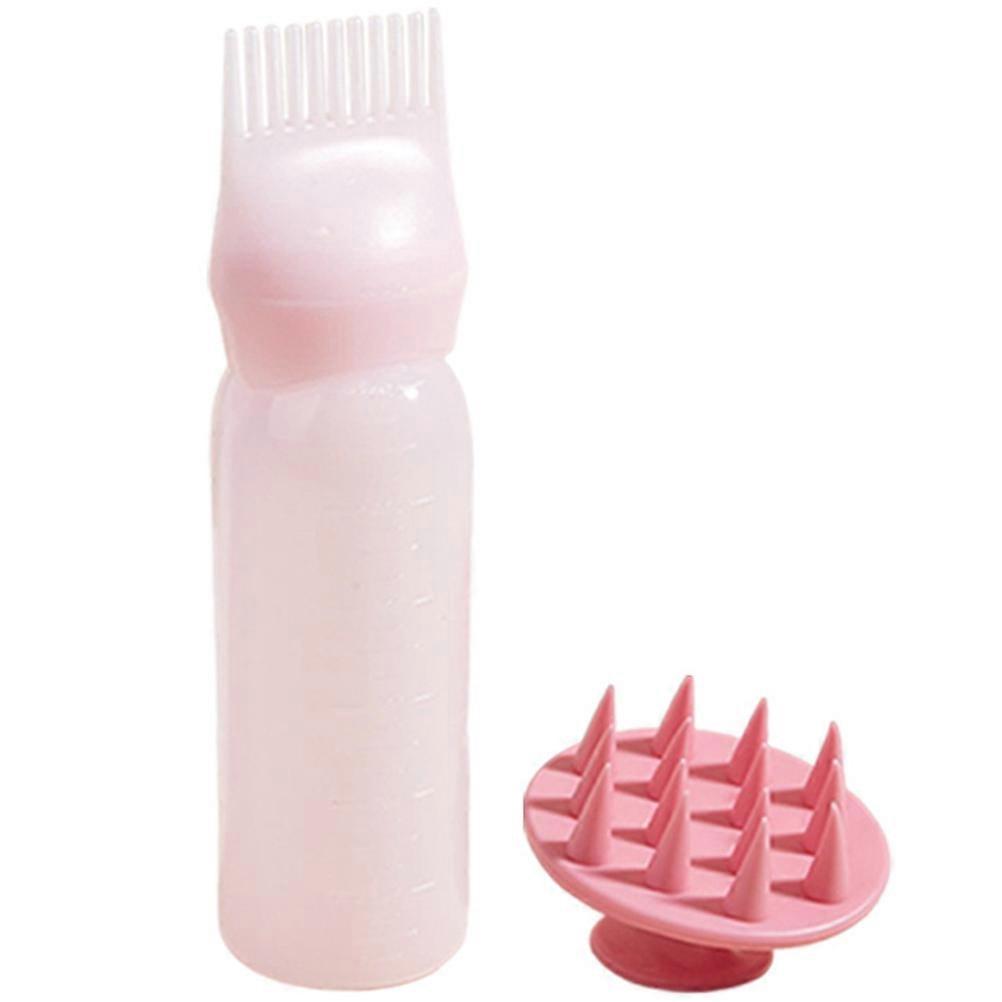 Hair Dyeing Bottle with Head Massage Comb Pink 16.8x4.5cm Oval Handle Hair Oiling 2 Sets