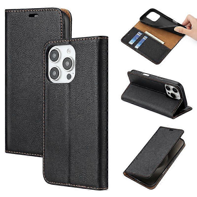 1PC Compatible with iPhone 15 Pro Max Wallet Case, PU (Black)
