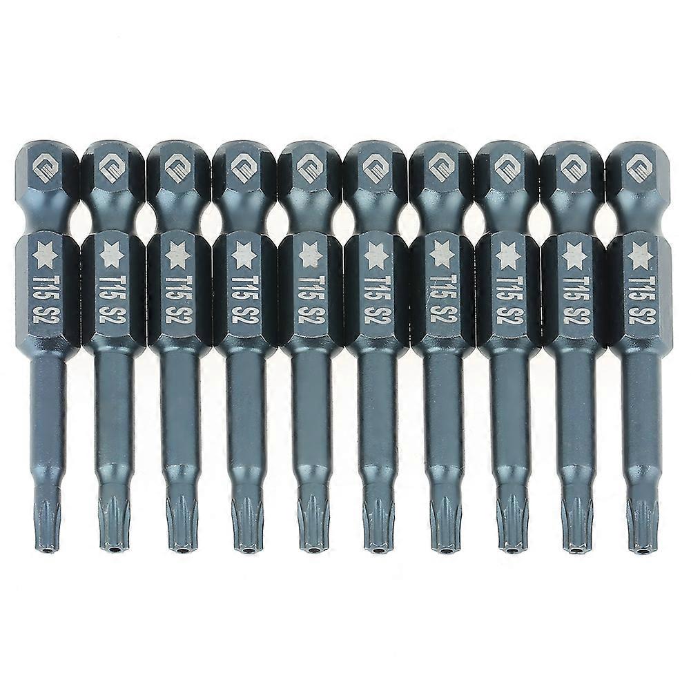 10 pcs 50mm 1/4" Hex Shank T15 Magnetic Security Star Head Screwdriver Bits Kit