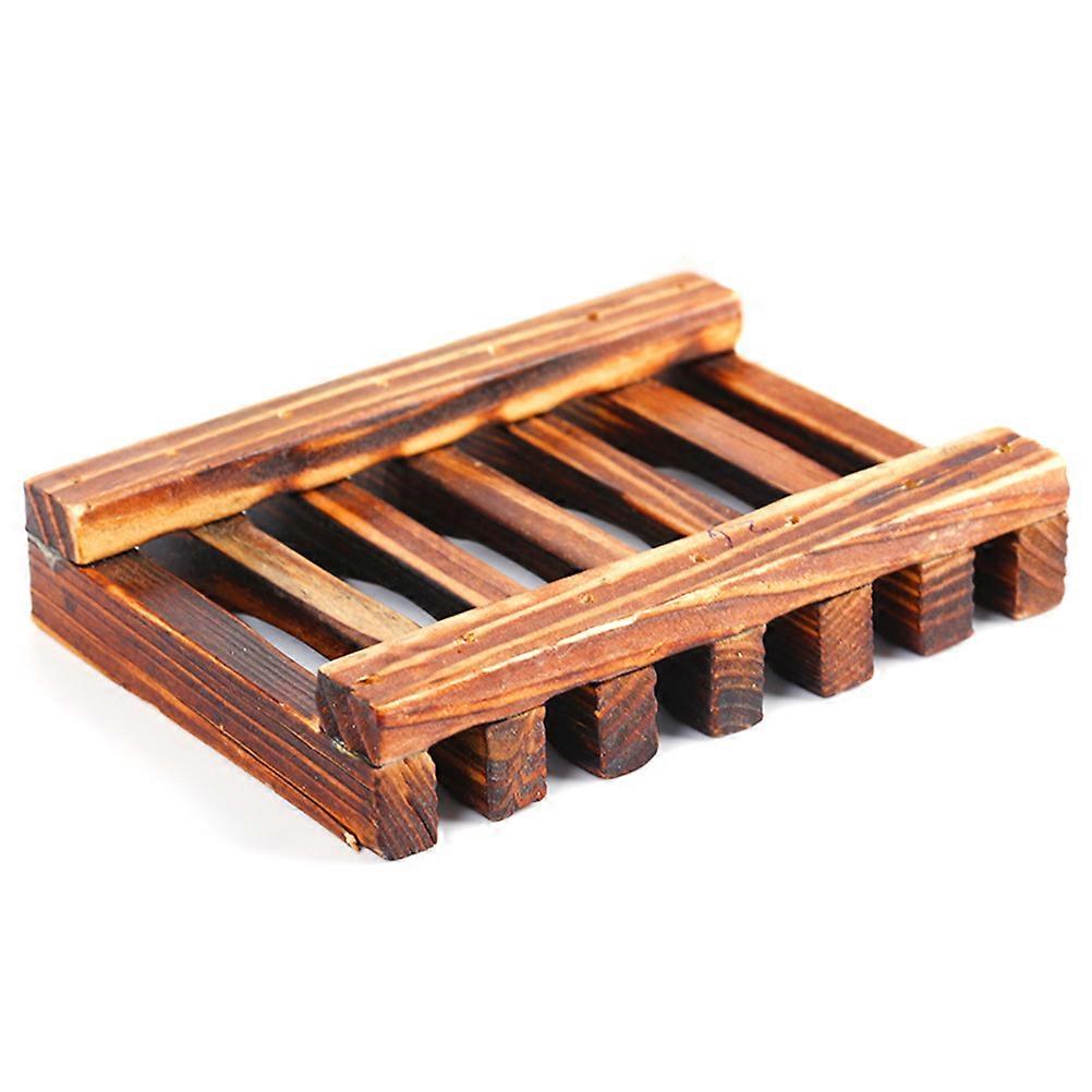 Carbonized Bamboo Soap Holder Rustic Wood Tray for Soap Anti-Corrosion Moisture-Proof 1Set in Brown Color