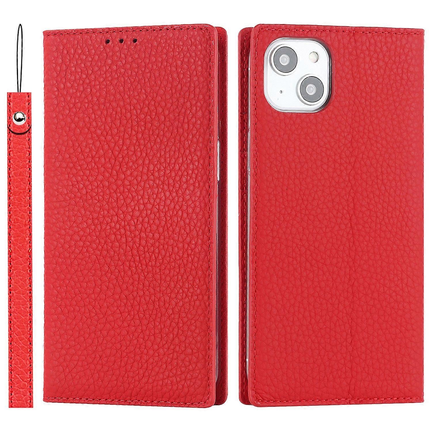 Case For Iphone 13 Red Anti-theft Brush Lychee Leather No3604