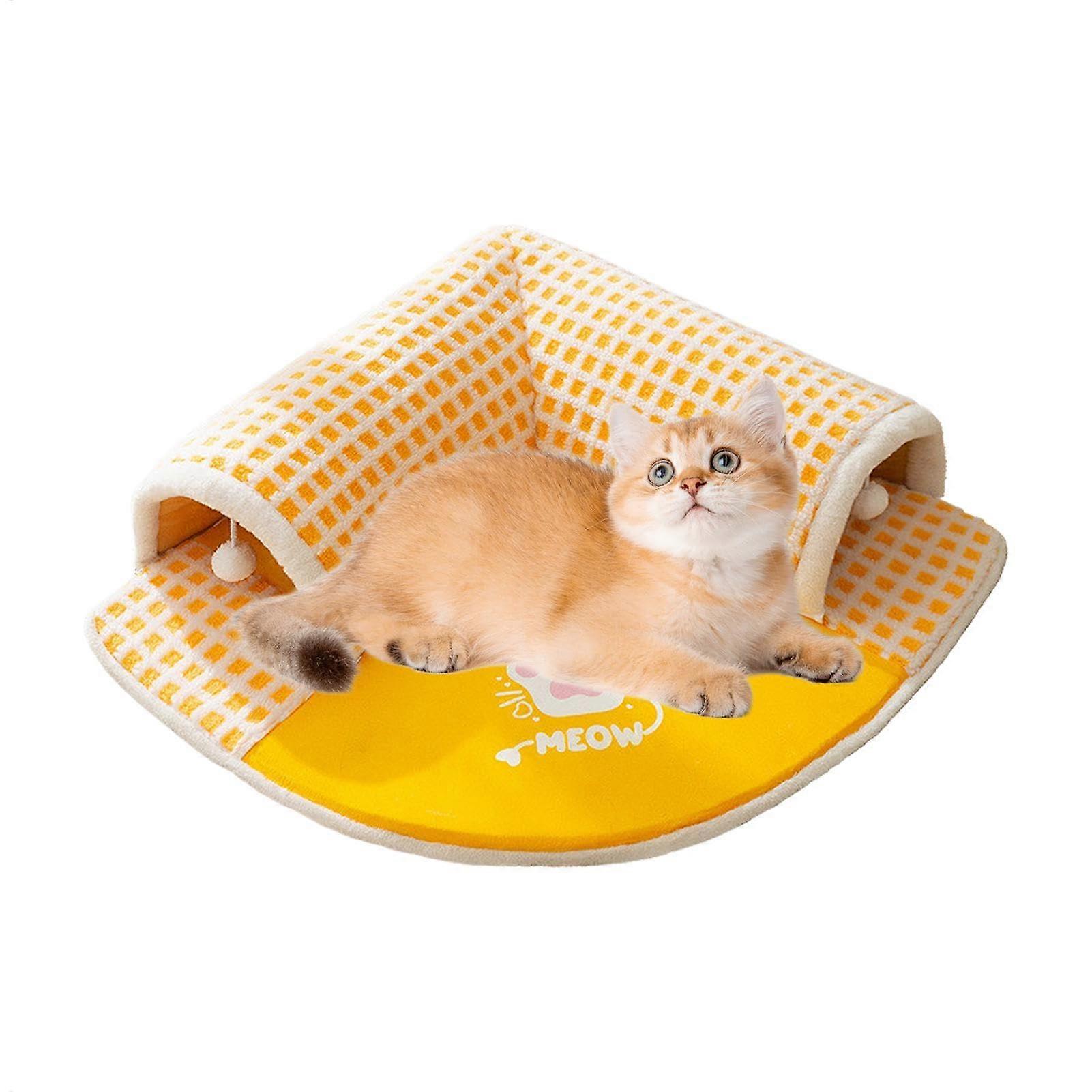 Cat Tunnel Bed 2-In-1 Floor Cave Tunnel Rug With Non-Slip Backing Cat Bed Cushion Pet Play Tunnel Toy For Cats