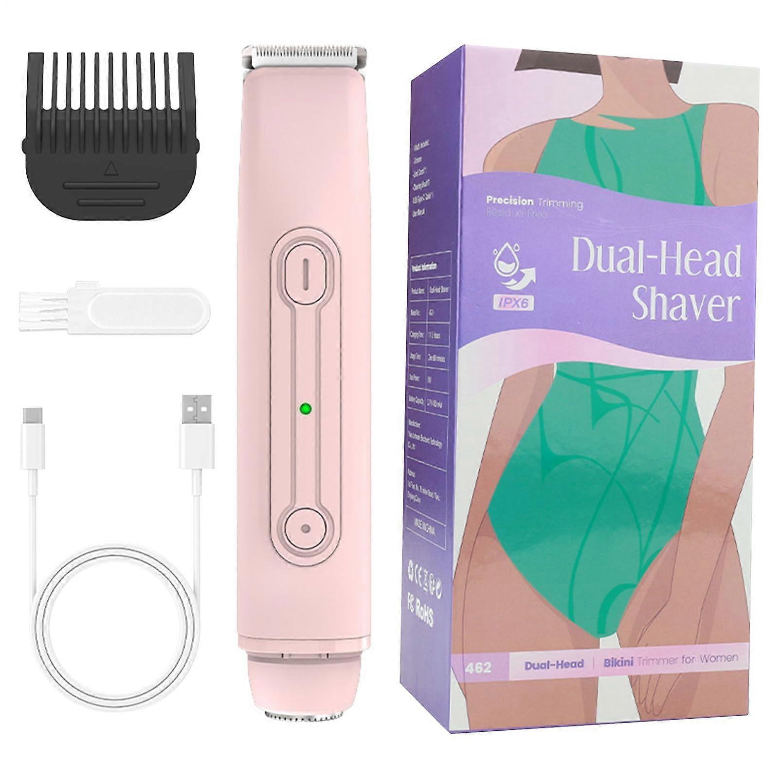Bikini Rasierer Waterproof Body Hair Trimmer Rechargeable Dual-Head Hair Removal Device for Intimate Areas Pink