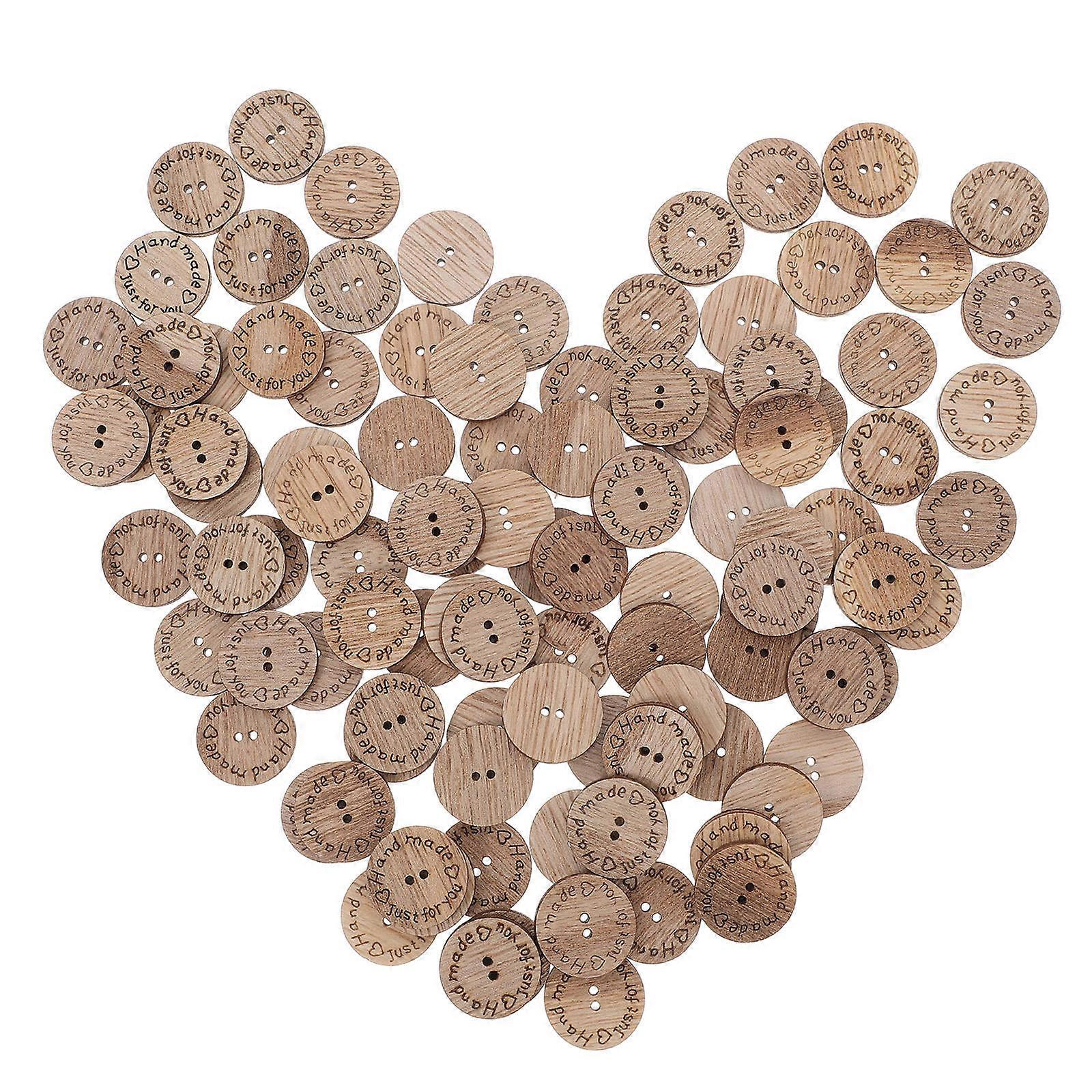 Handmade Wooden Buttons for Crafts DIY Round Sewing Buttons 100Pcs Pack