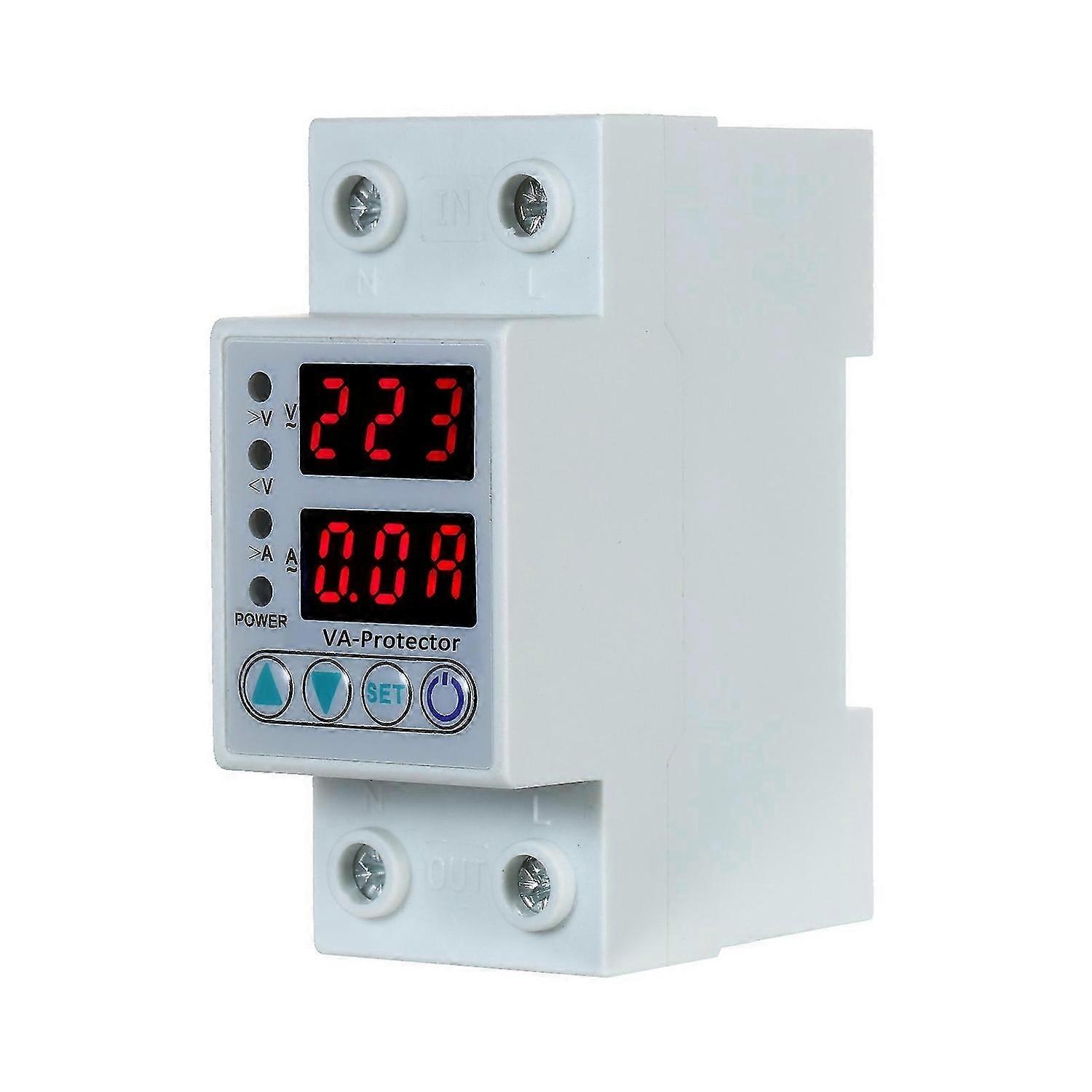 63A 220V Din Rail Adjustable Over Voltage and Under Voltage Protective Device Protector Relay Over Current Protection Home Usage Dual LED Display