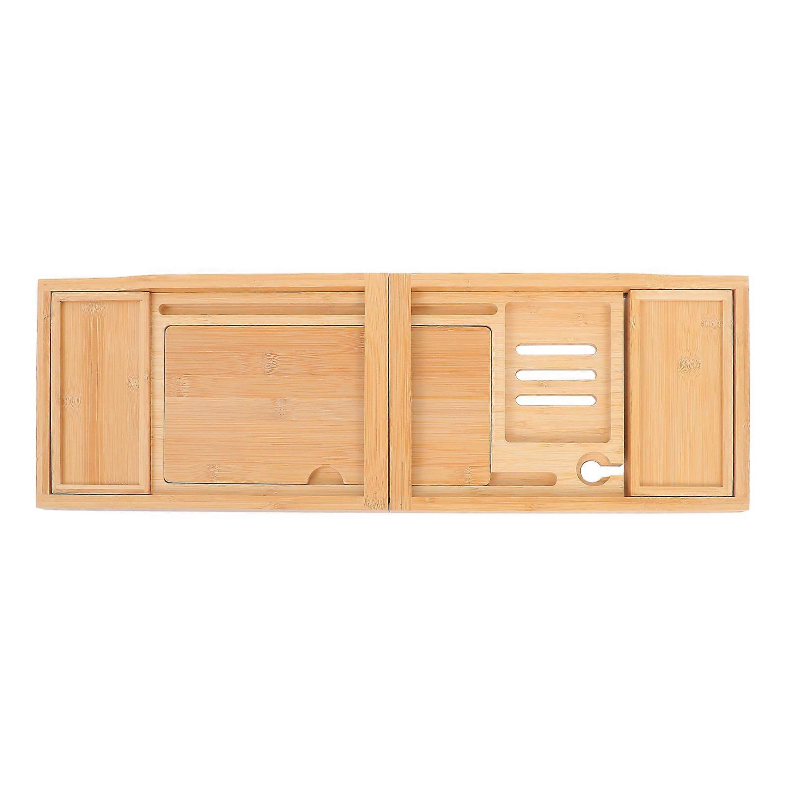 Adjustable Bath Tray Multi-Function Extendable Bathtub Storage Organizer Beige Color 60cm Shortened Length Adults 1Pcs
