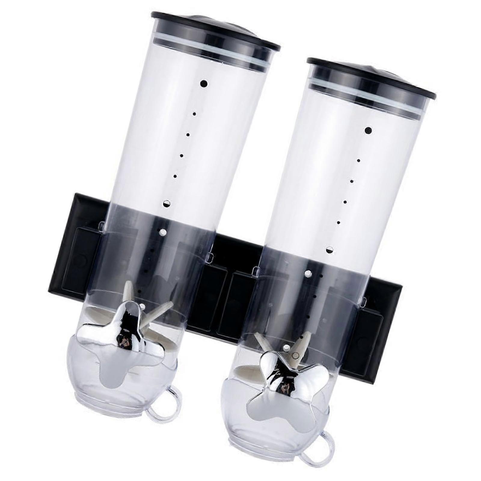 Double Muesli Dispenser With Cup Organizer For Wall Mounting In Kitchen, Black, Durable Plastic, Space-Saving Design