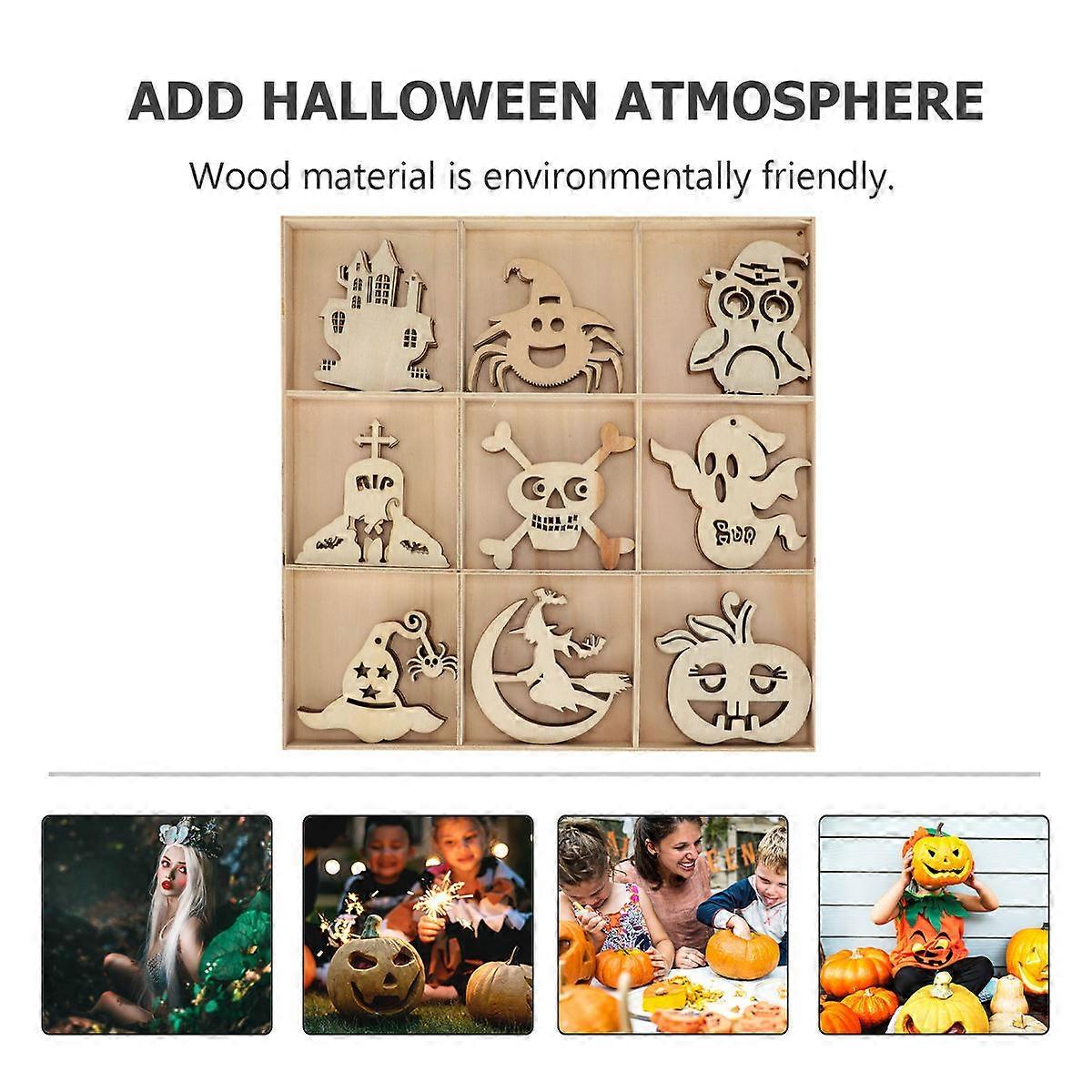 Wooden Halloween Tags Festive Atmosphere Addition Square Shape For Craft Enthusiasts 45Pcs