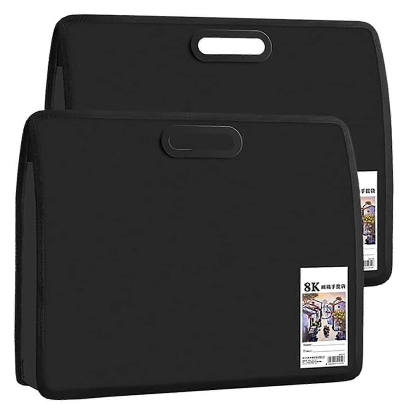 Art portfolio folders, 2 pieces, art organizer, 45.7 x 36.9 cm, hardshell case, office file folder with handle (Black) Black
