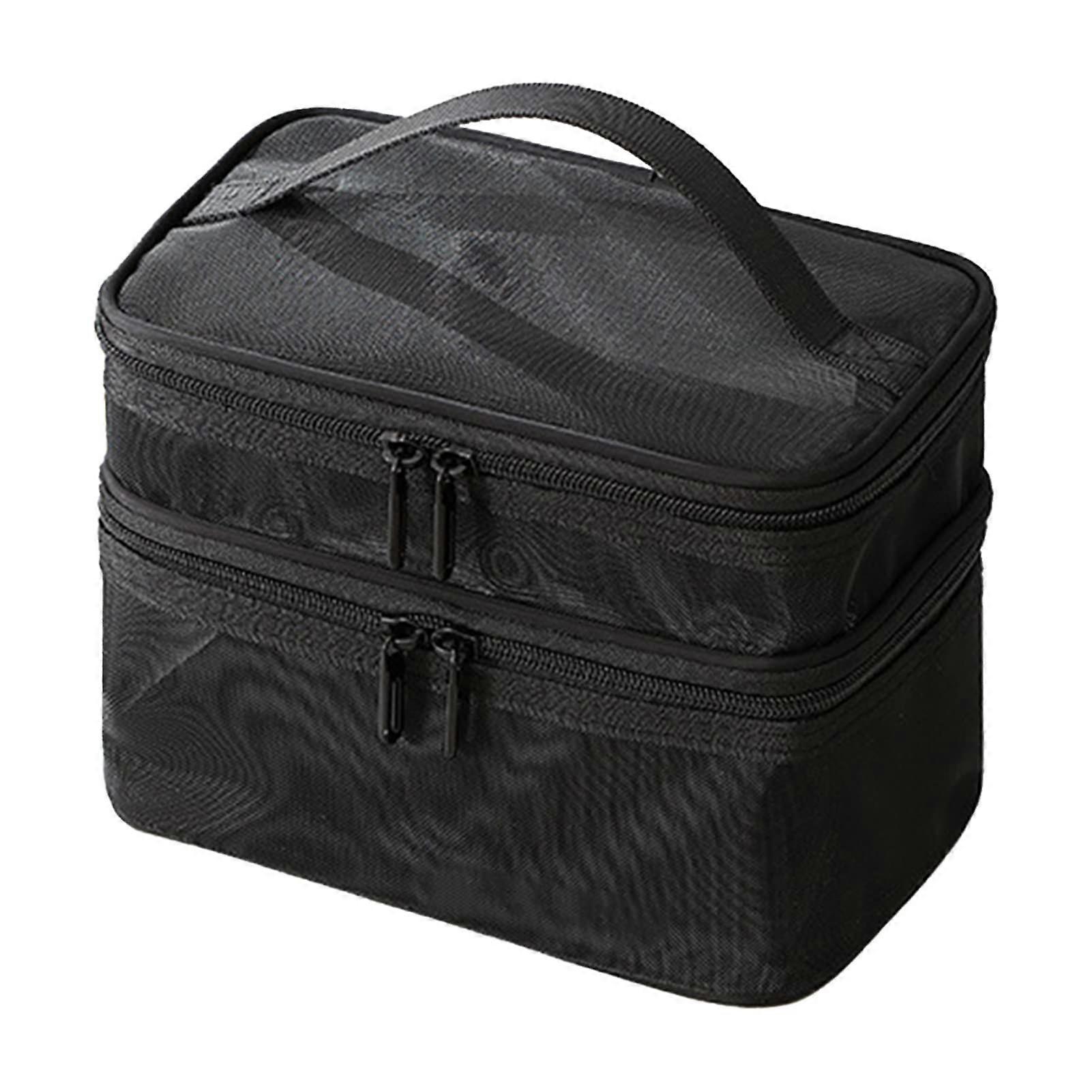 Doublelayer makeup bag, large mesh travel cosmetic bag with double zippers, sturdy handle