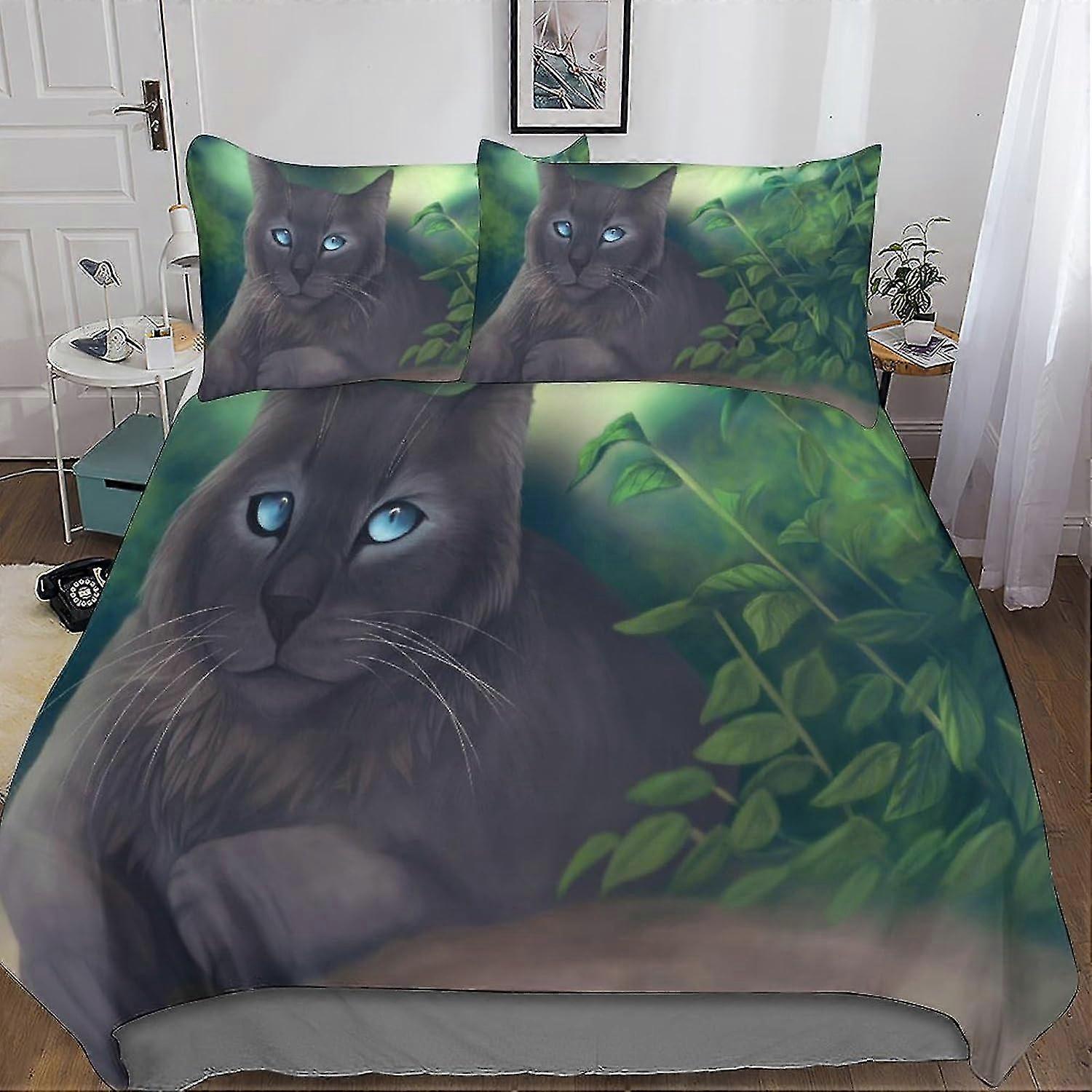 Tecknad katt påslakan set 3D sängkläder mjukt mikrofiber täcke överdrag för barn och tonåringar 3-delat set med dold dragkedja