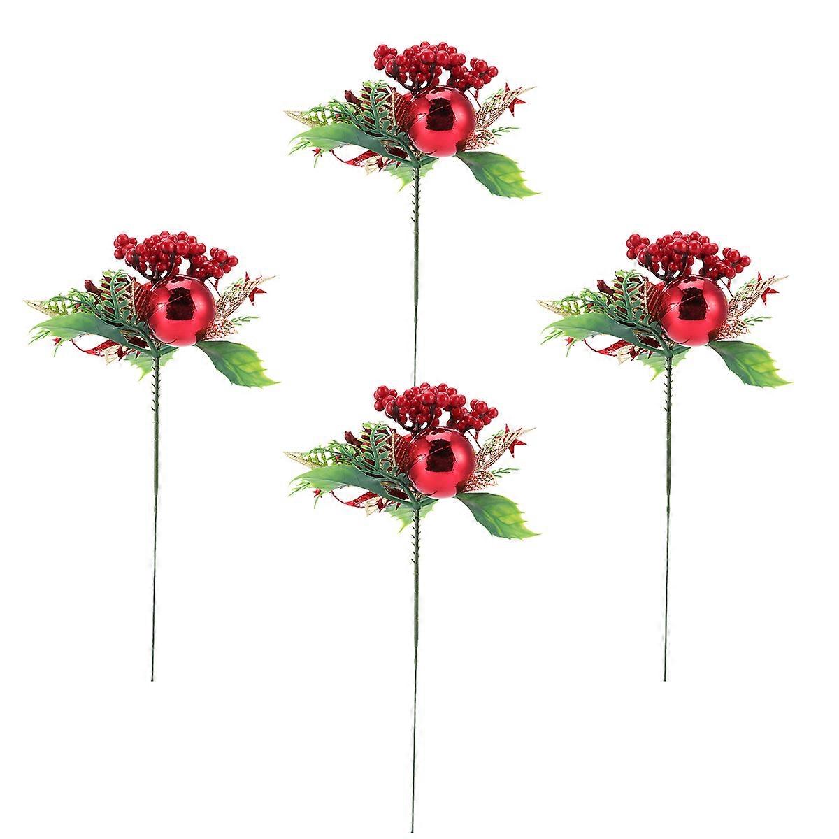 4PCS Christmas Twig Decor with Realistic Pine Cones & Red Berries – Plastic Holiday Party Props for Table, Home & Floral Arrangements