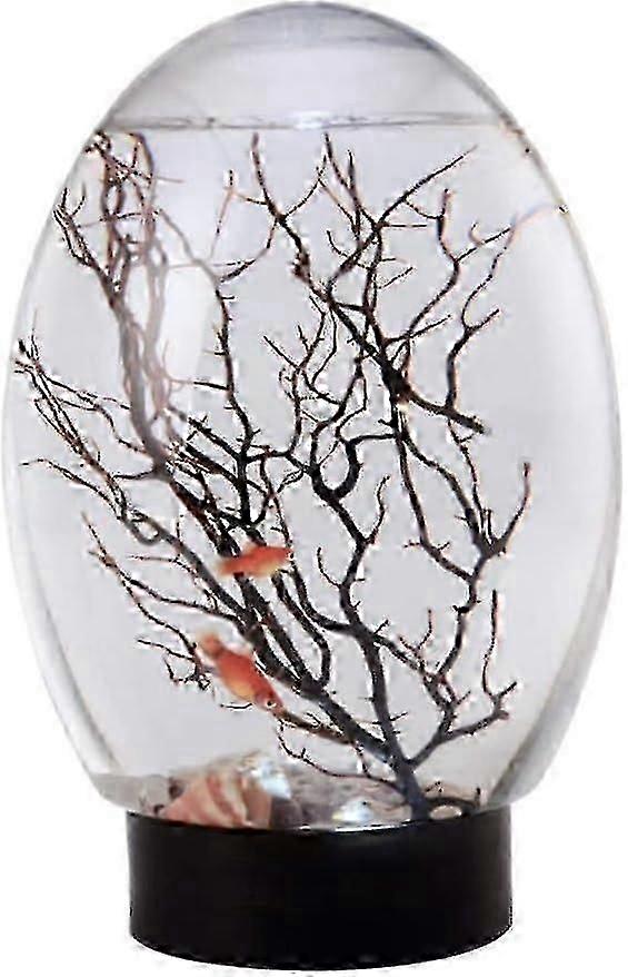 Mini Fish Tank Ecosphere Closed Aquatic Ecosystem Desktop Aquarium with LED Revolving Base Aquariums-Good