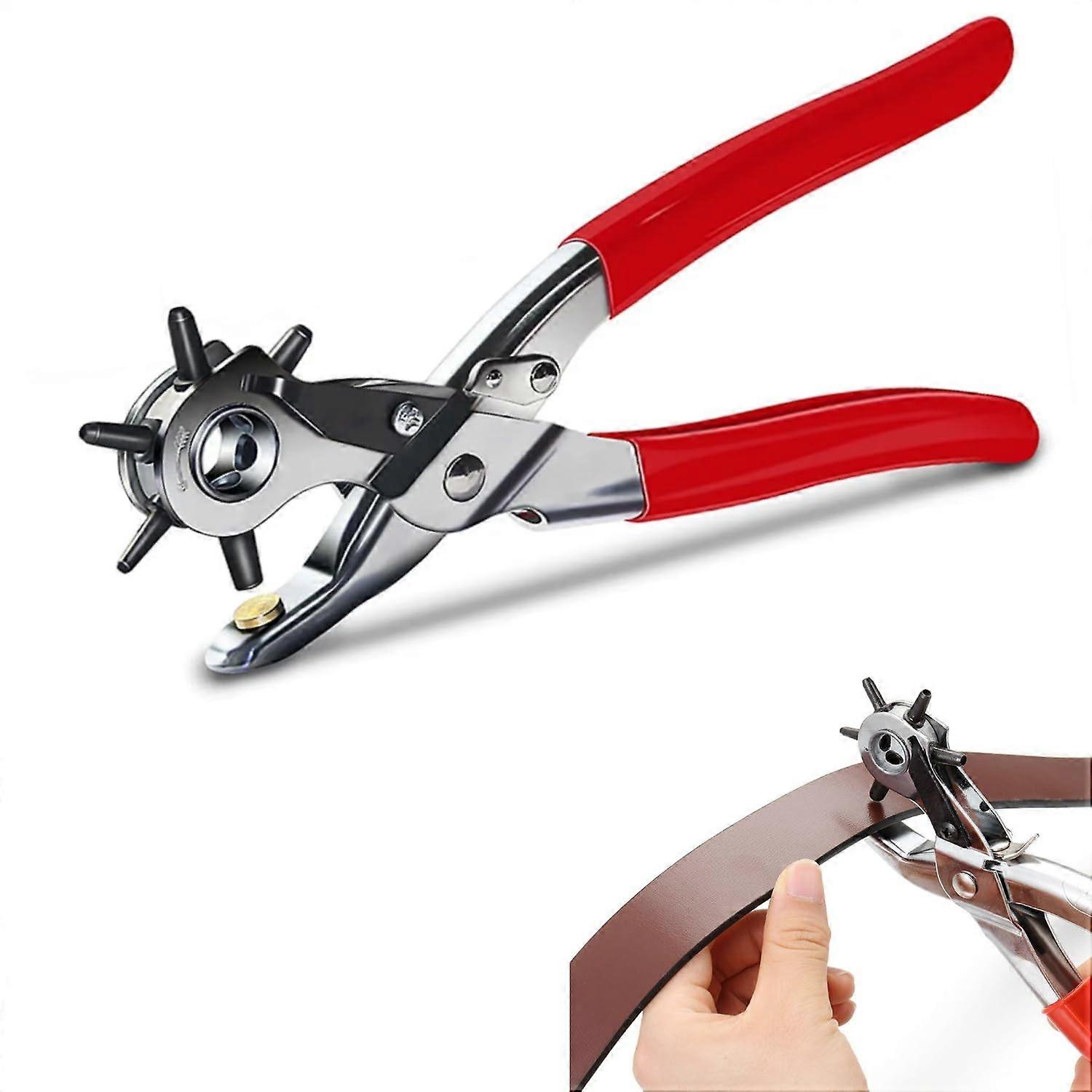 Hole Punch for Leather, 2-4.5 mm Round Hole Punch with 6 Punch Sizes, Rotary Pliers for Belts, Bracelets, and Crafts
