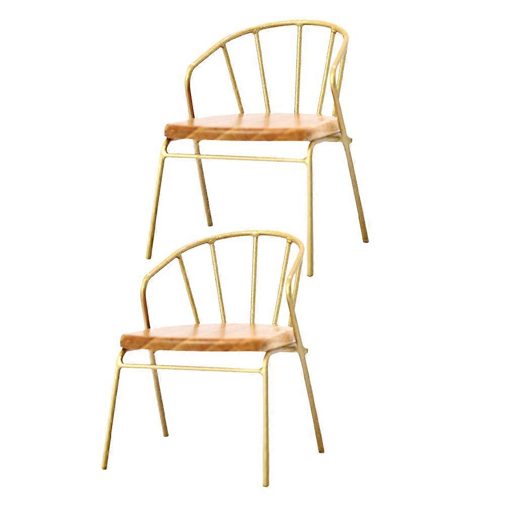 Dollhouse Miniatures Furniture Miniature Chair Nordic Leisure Atmosphere Yellow 6.70X5.50X5.50CM Wood 2Set