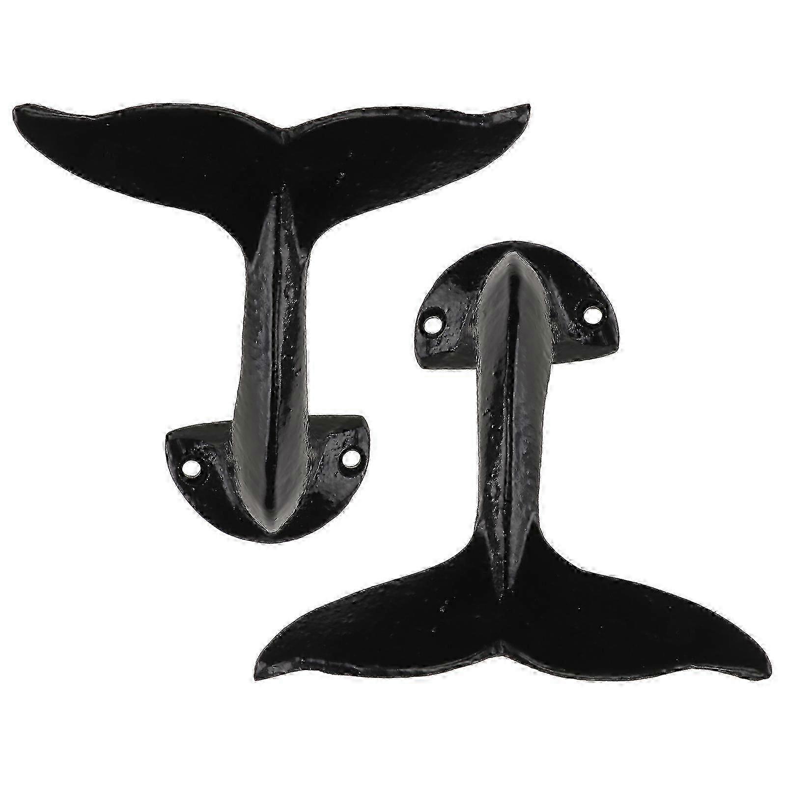 Set of 2 Whale Tail Iron Wall Hooks - 16x14cm Black Decorative Storage Hooks for Indoor Use & Organizing Homespaces