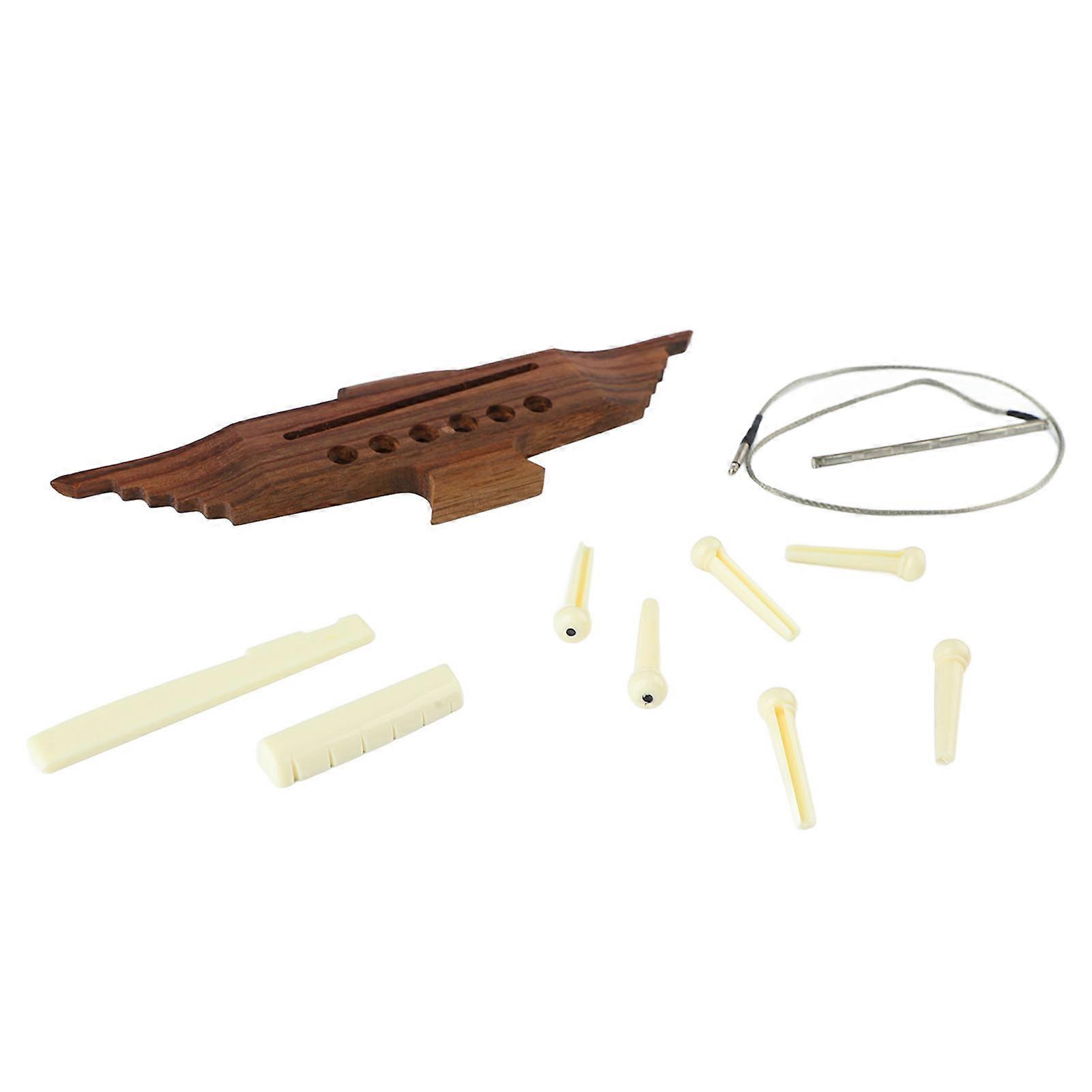 10PCS 6弦アコースティックギターブリッジローズウッドセットサドルナットピンピックアップ付き楽器アクセサリー